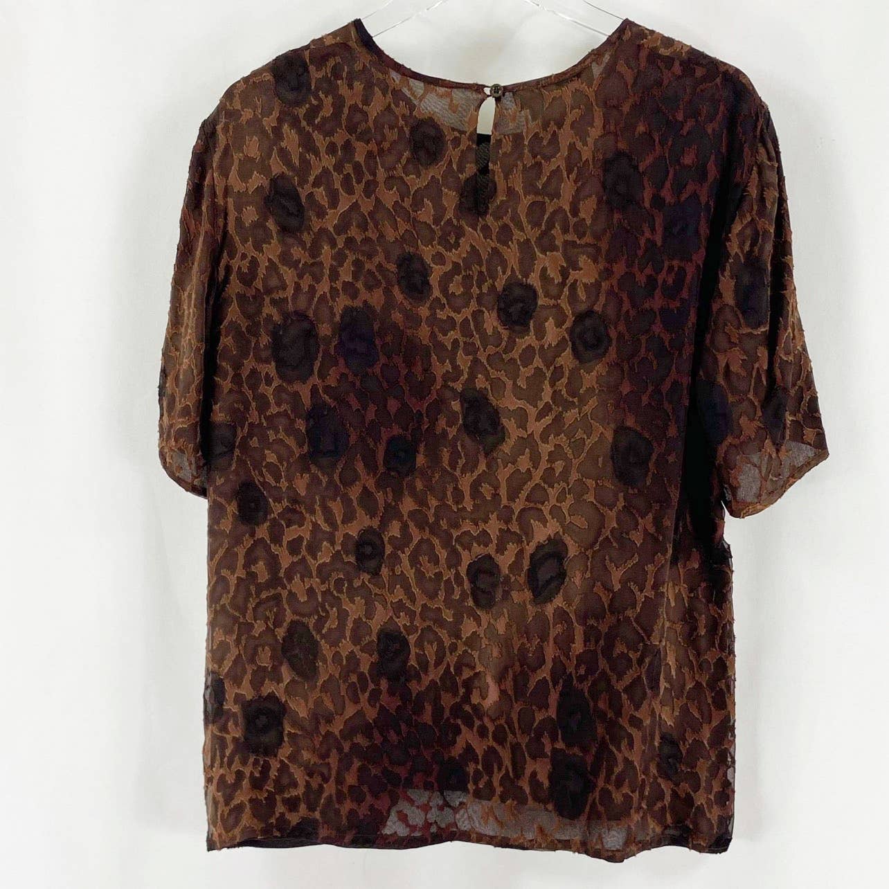 Silk Blend Brown Leopard Animal Print Short Sleeve Blouse by ESCADA - Image 2
