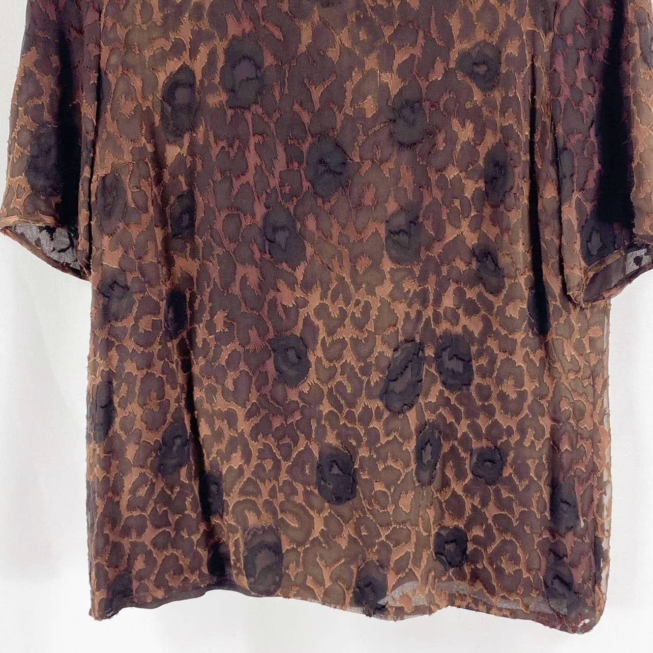 Silk Blend Brown Leopard Animal Print Short Sleeve Blouse by ESCADA - Image 4