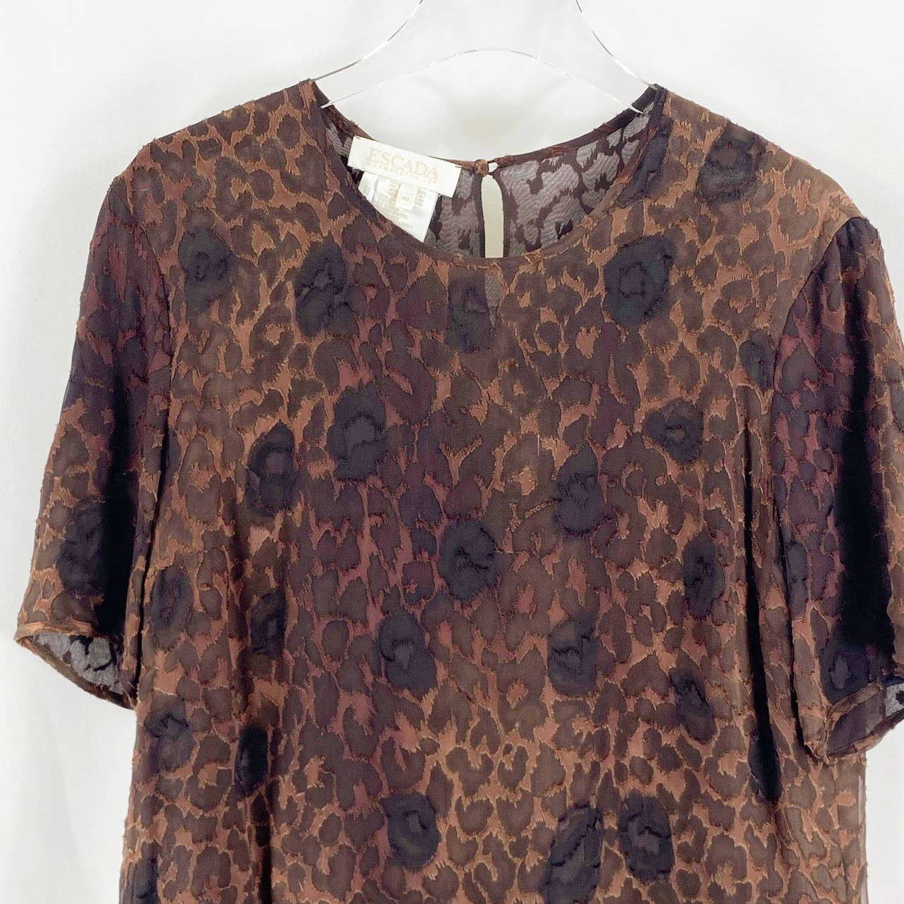 Silk Blend Brown Leopard Animal Print Short Sleeve Blouse by ESCADA - Image 5