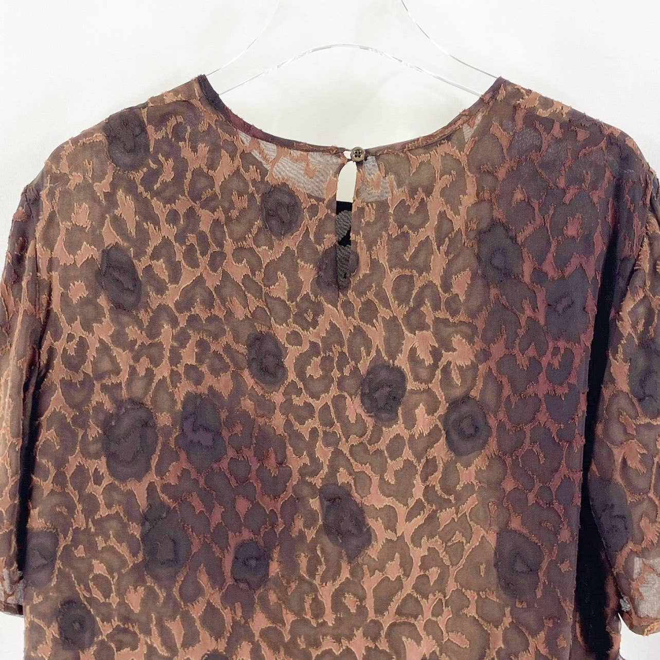 Silk Blend Brown Leopard Animal Print Short Sleeve Blouse by ESCADA - Image 6