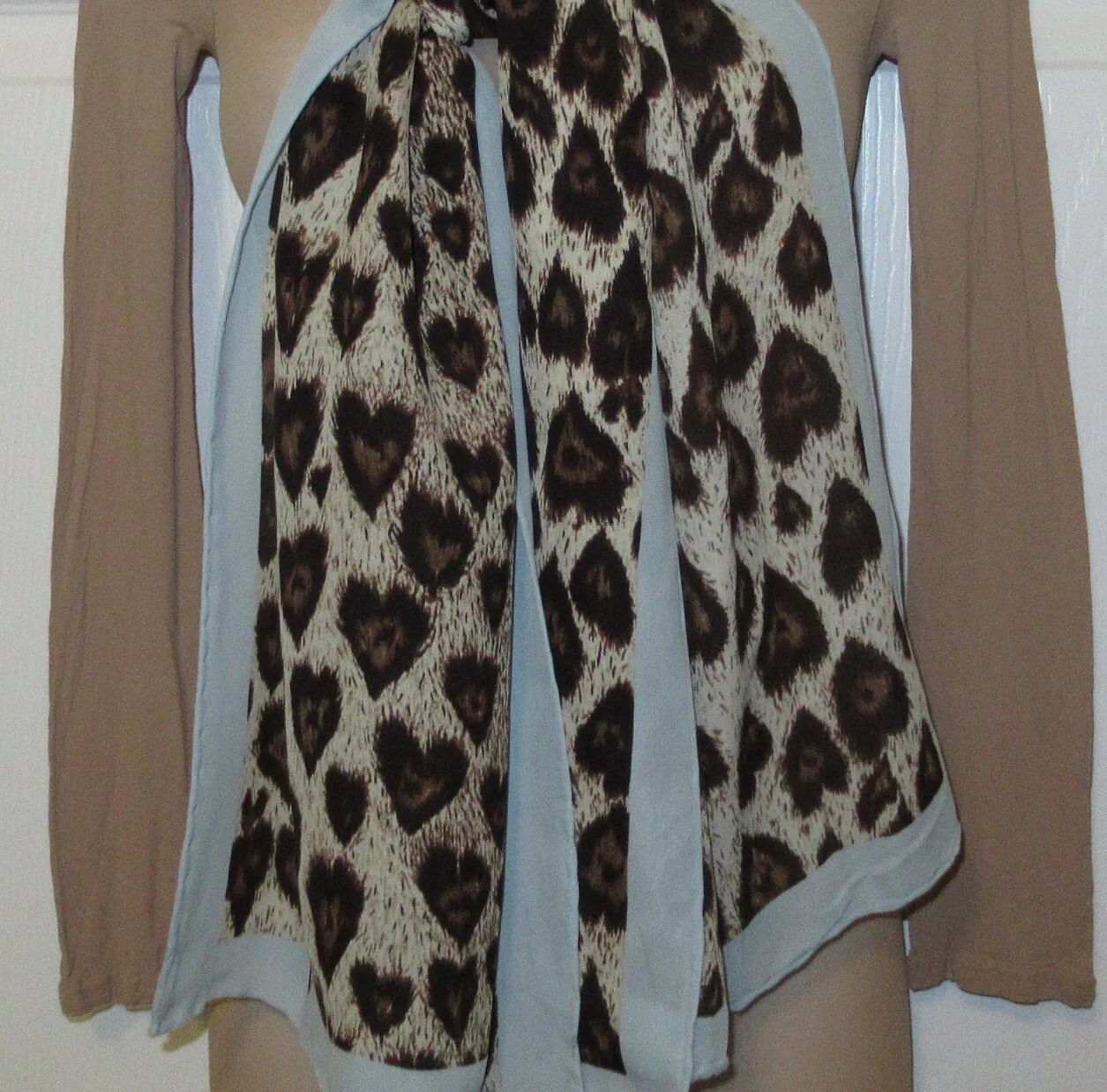 Silk Chiffon Oblong Scarf Animal Print 60 by 20. 5 Inch Specialty House, Sheer, Brown, Tan, Cream and Pastel Blue, Made In Korea, Vintage Chic - Image 10