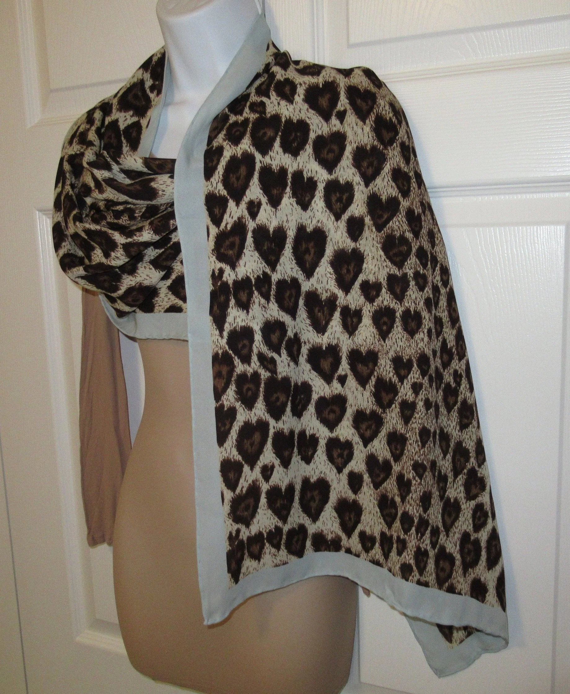 Silk Chiffon Oblong Scarf Animal Print 60 by 20. 5 Inch Specialty House, Sheer, Brown, Tan, Cream and Pastel Blue, Made In Korea, Vintage Chic - Image 5