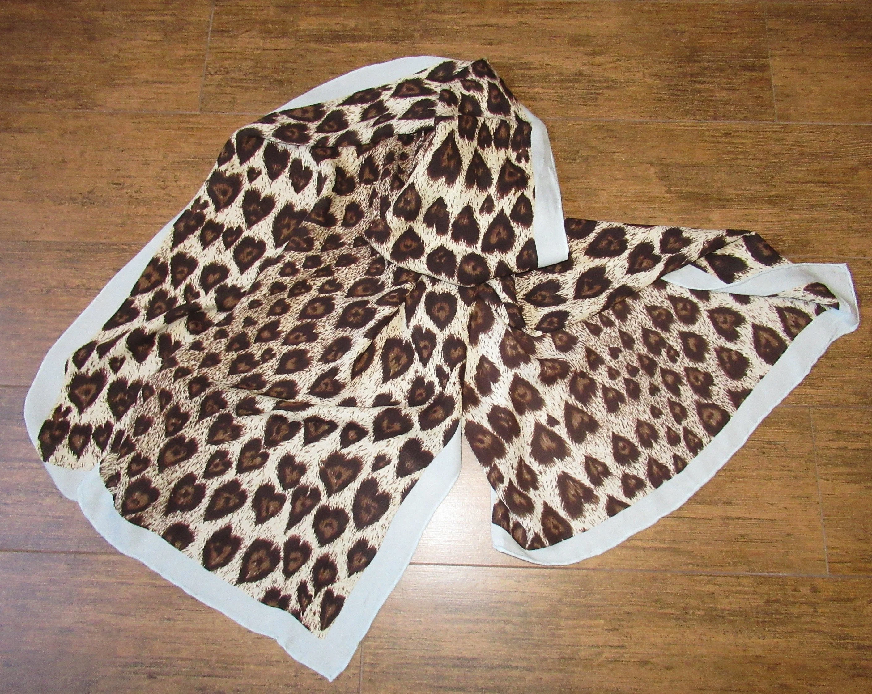 Silk Chiffon Oblong Scarf Animal Print 60 by 20. 5 Inch Specialty House, Sheer, Brown, Tan, Cream and Pastel Blue, Made In Korea, Vintage Chic - Image 7