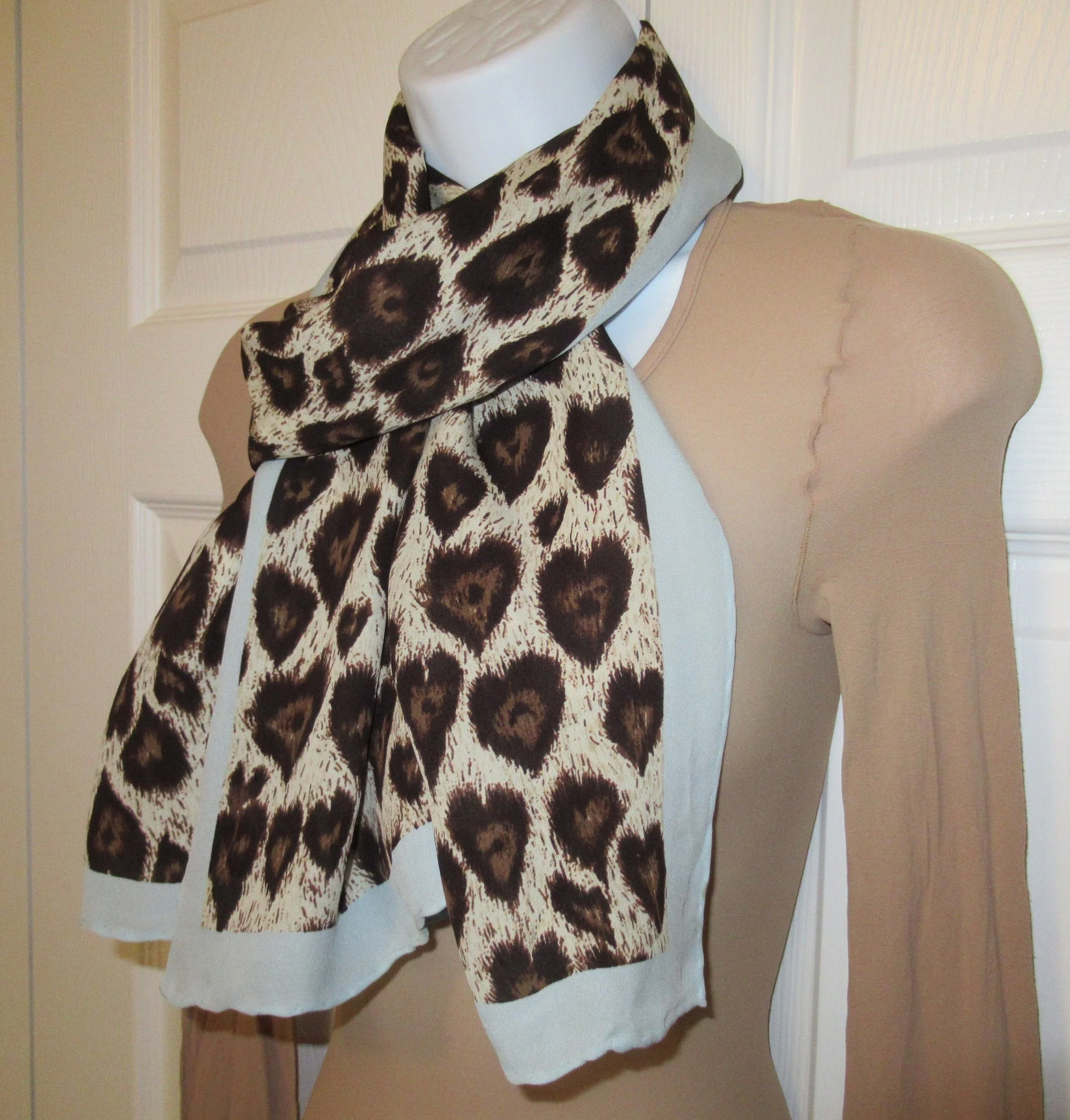 Silk Chiffon Oblong Scarf Animal Print 60 by 20. 5 Inch Specialty House, Sheer, Brown, Tan, Cream and Pastel Blue, Made In Korea, Vintage Chic - Image 8