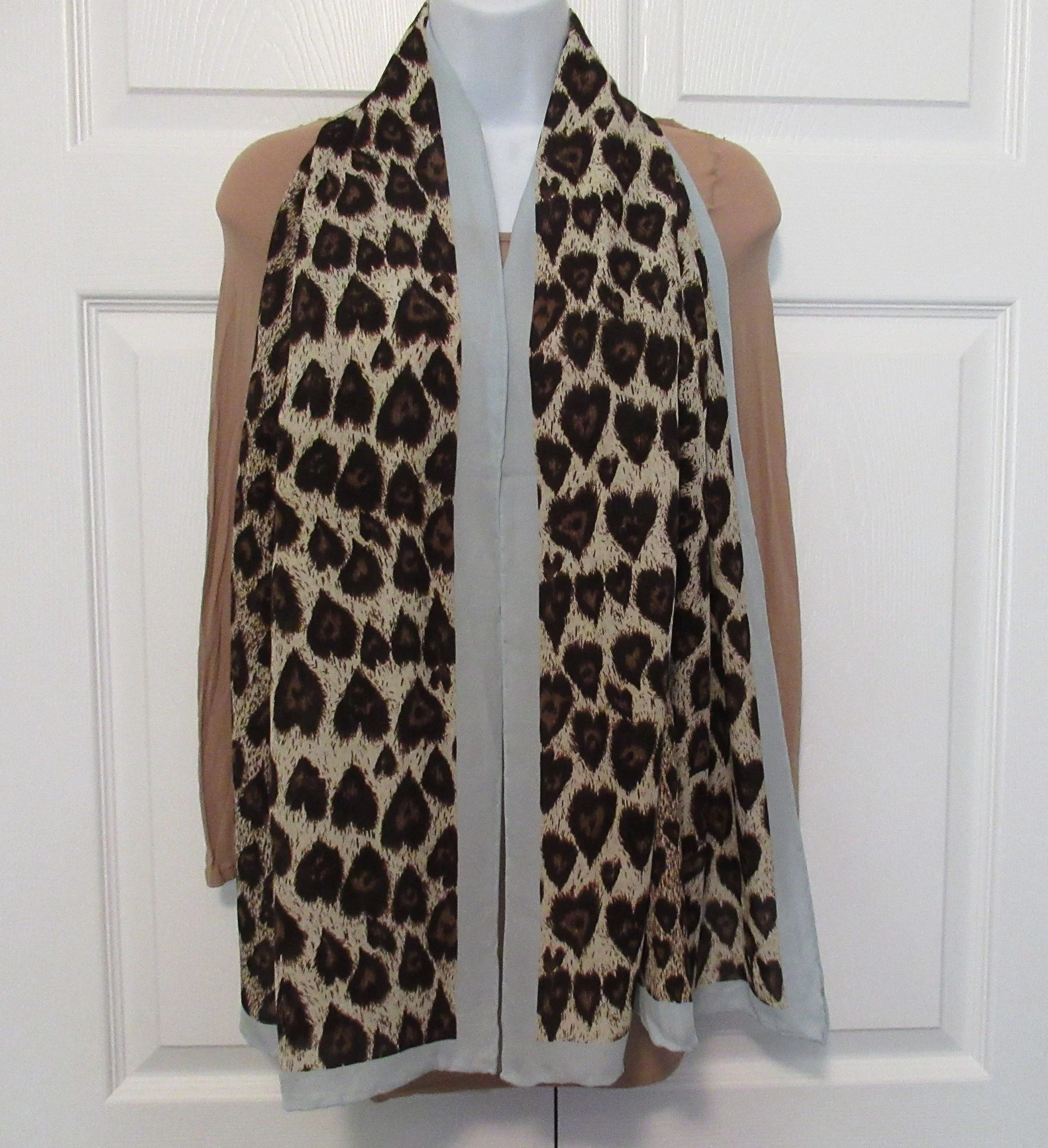 Silk Chiffon Oblong Scarf Animal Print 60 by 20. 5 Inch Specialty House, Sheer, Brown, Tan, Cream and Pastel Blue, Made In Korea, Vintage Chic - Image 9