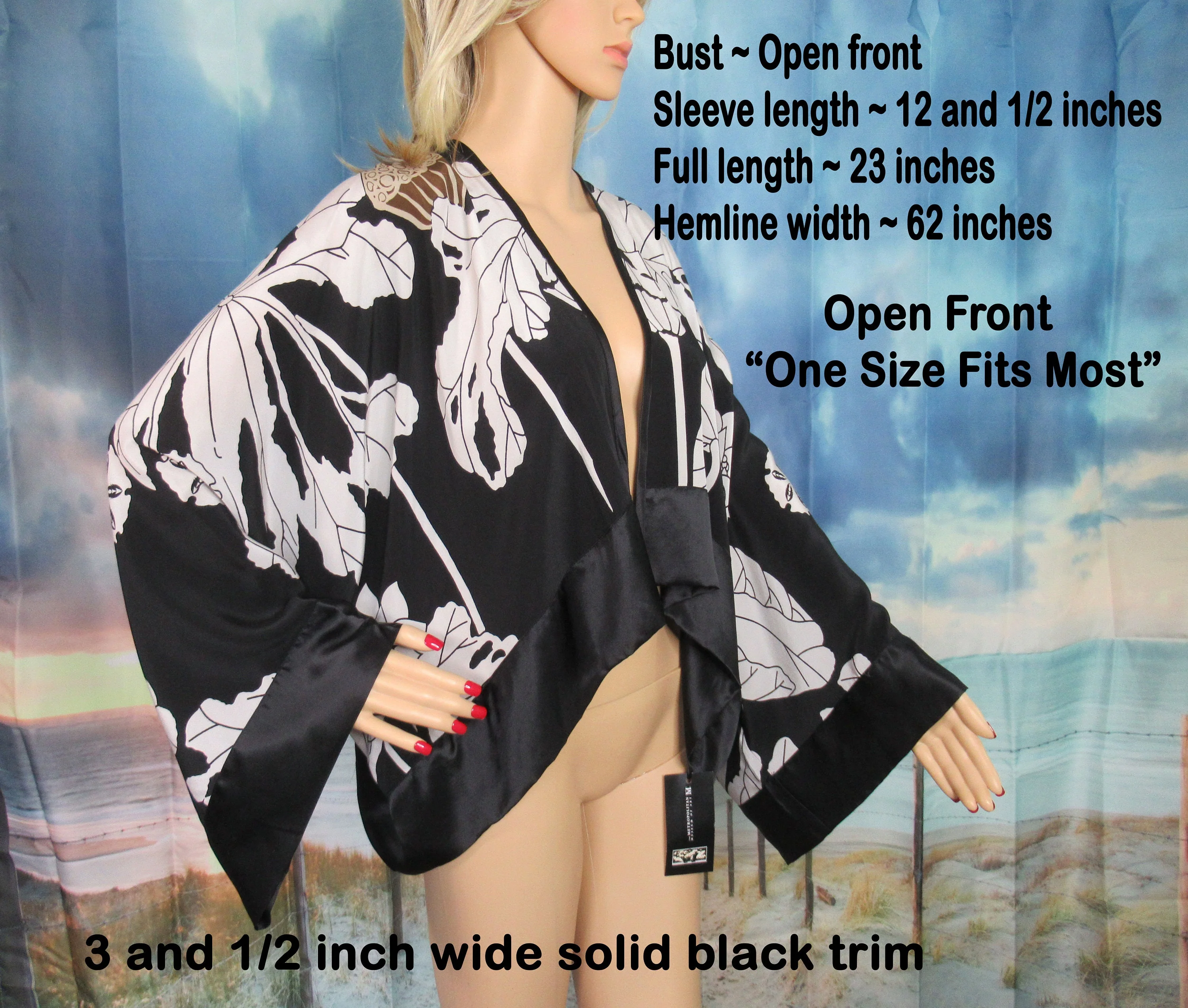 Silk Floral Shrug Metropolitan Museum of Art New with Tag Lotus Soft Jacket Black White Tan 1 Fits Most Art To Wear - Image 3