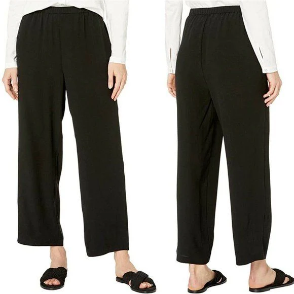 Silk Knit Georgette Crepe Wide Leg Pants Womens Size M Black by Eileen Fisher - Image 11