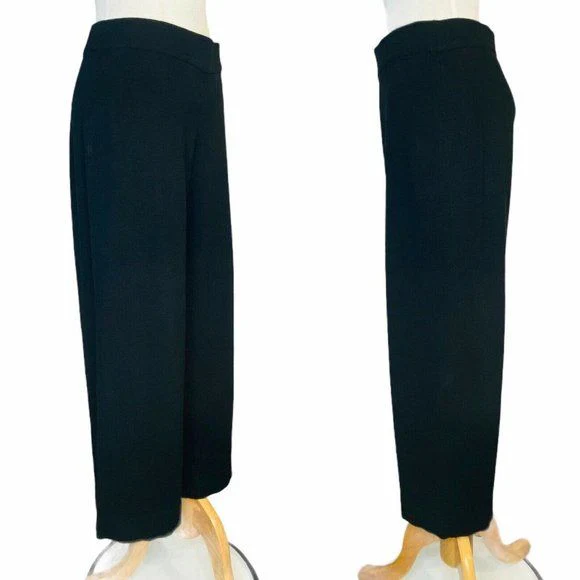 Silk Knit Georgette Crepe Wide Leg Pants Womens Size M Black by Eileen Fisher - Image 2