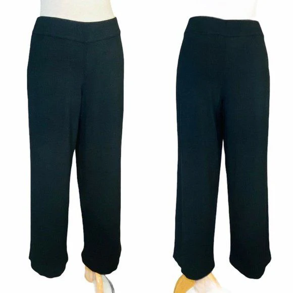 Silk Knit Georgette Crepe Wide Leg Pants Womens Size M Black by Eileen Fisher - Image 4