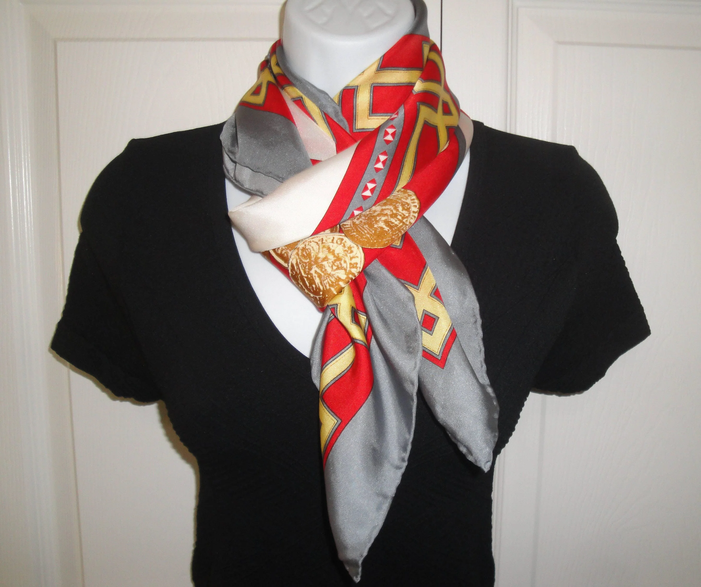 Silk Square Scarf Coin Images by The British Museum 36 by 35 Inch, Gray, Red, Gold, White Designs, Classic Hand Rolled/hemmed Edge Vintage - Image 10