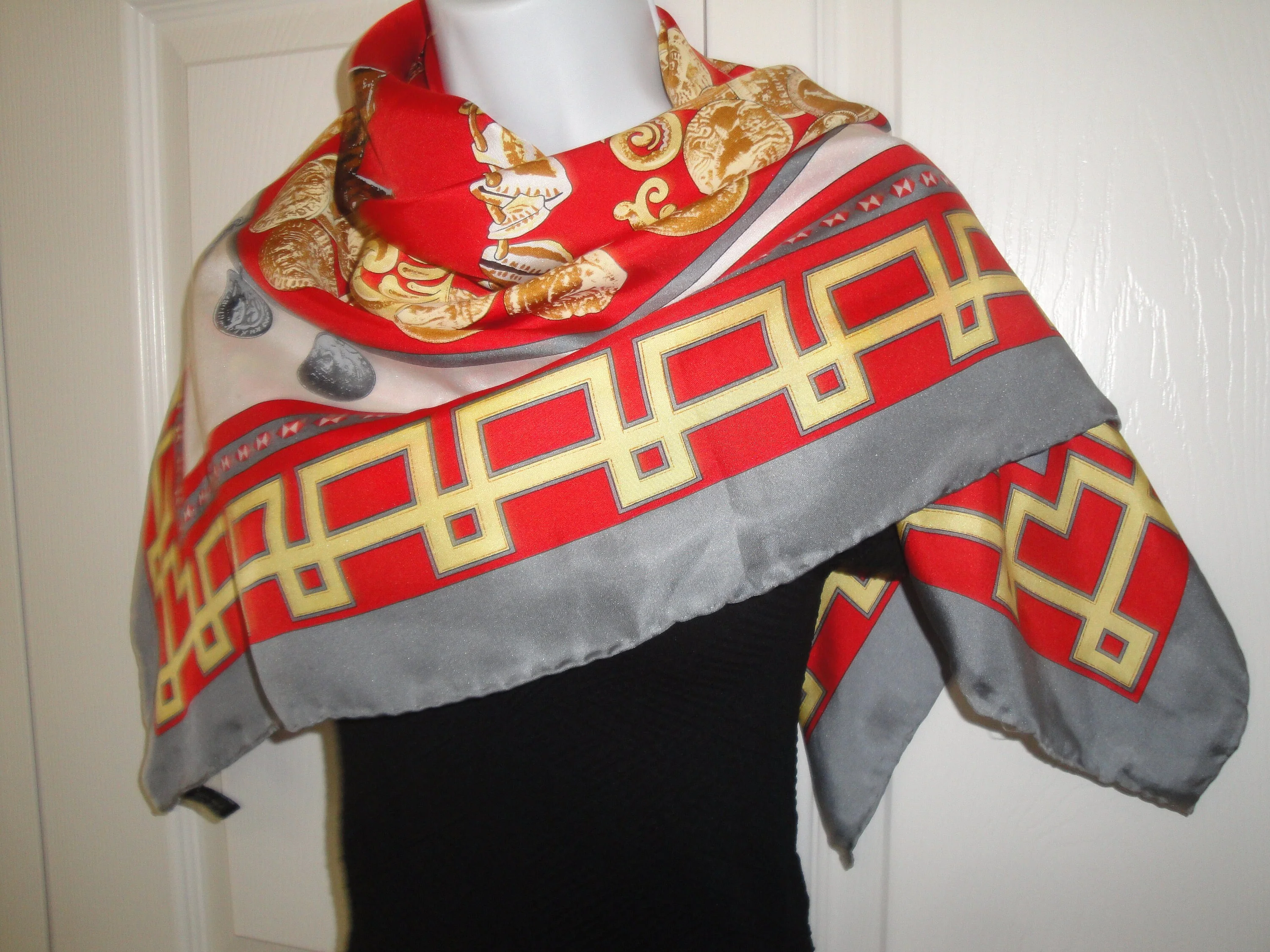Silk Square Scarf Coin Images by The British Museum 36 by 35 Inch, Gray, Red, Gold, White Designs, Classic Hand Rolled/hemmed Edge Vintage - Image 8