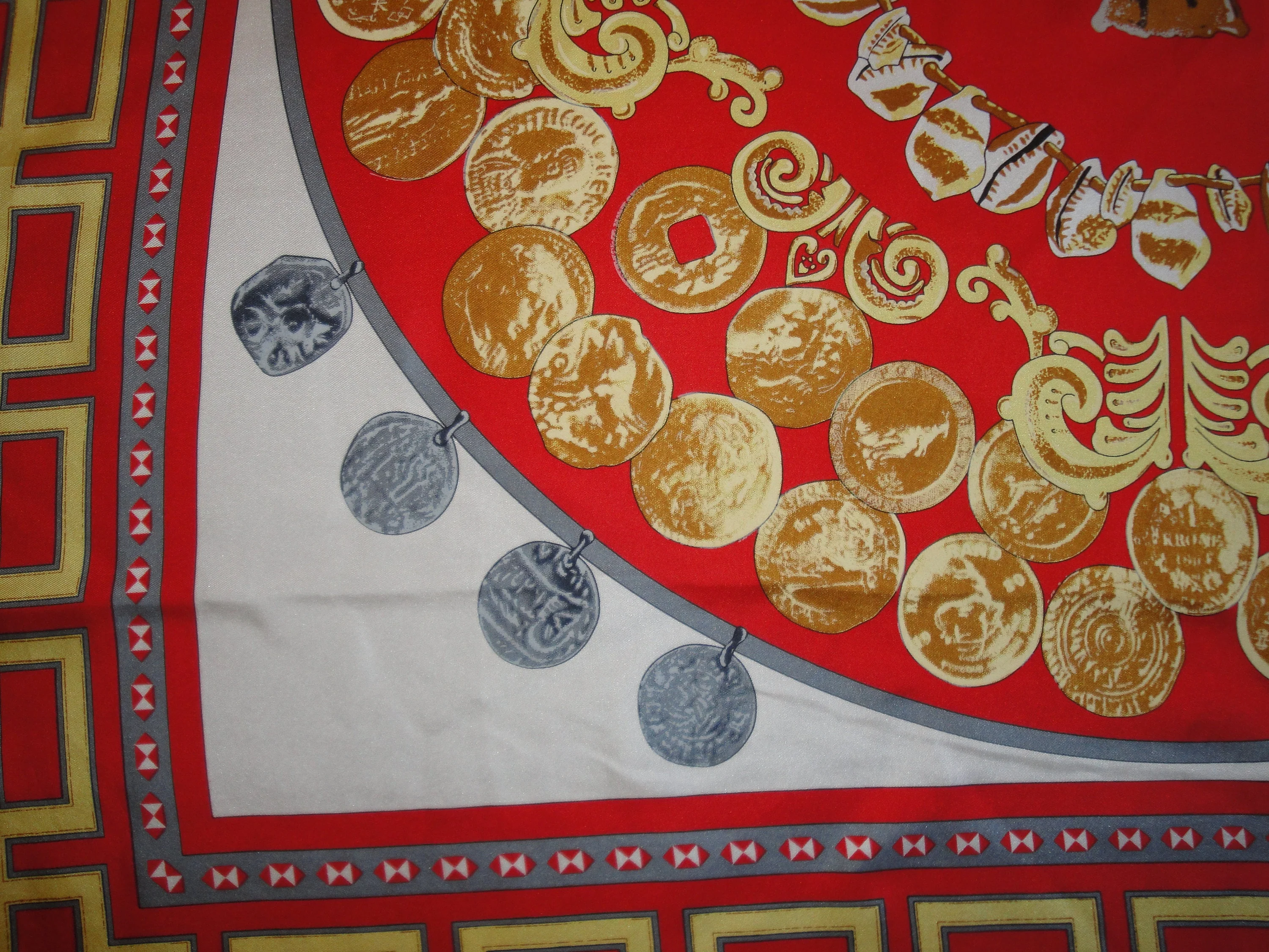 Silk Square Scarf Coin Images by The British Museum 36 by 35 Inch, Gray, Red, Gold, White Designs, Classic Hand Rolled/hemmed Edge Vintage - Image 9