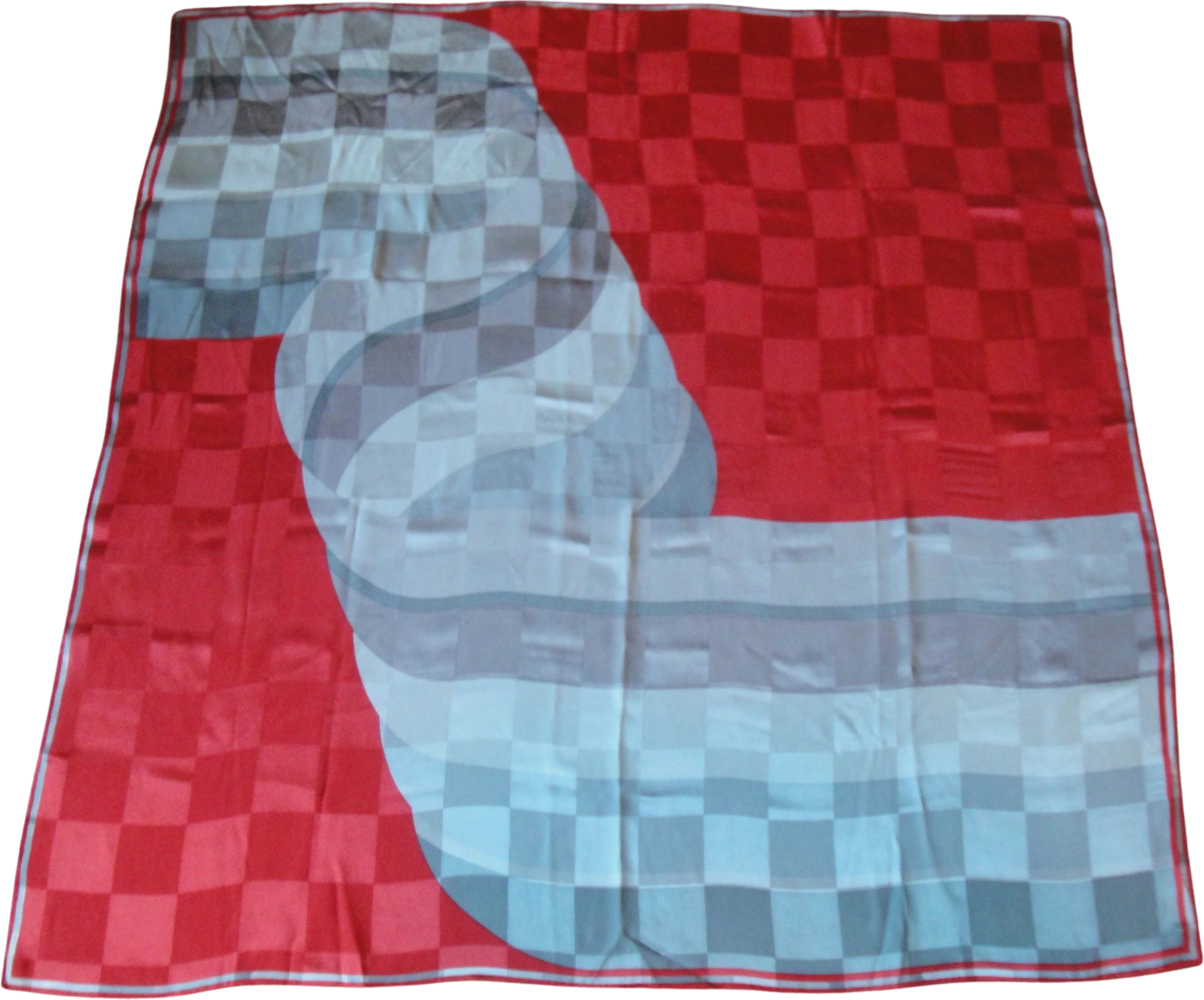 Silk Square Scarf Red and Gray Block Spectacular Design Hand Rolled Hemmed Edges True Statement Scarf! Bonus Scarf Donuts Vintage