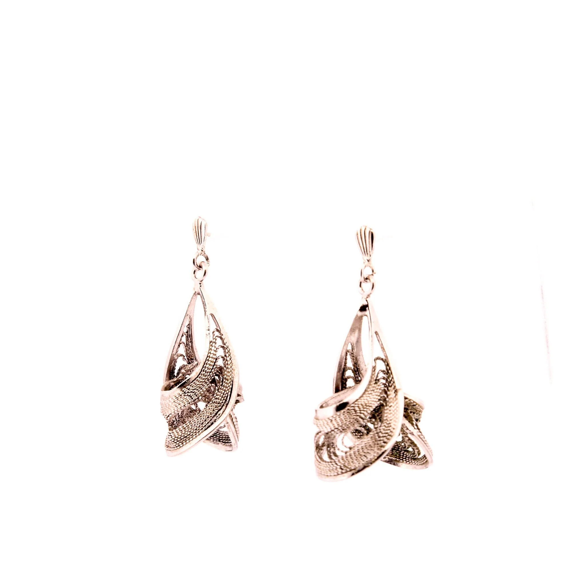 Silver Abstract Spiral Arc Earrings - Image 3