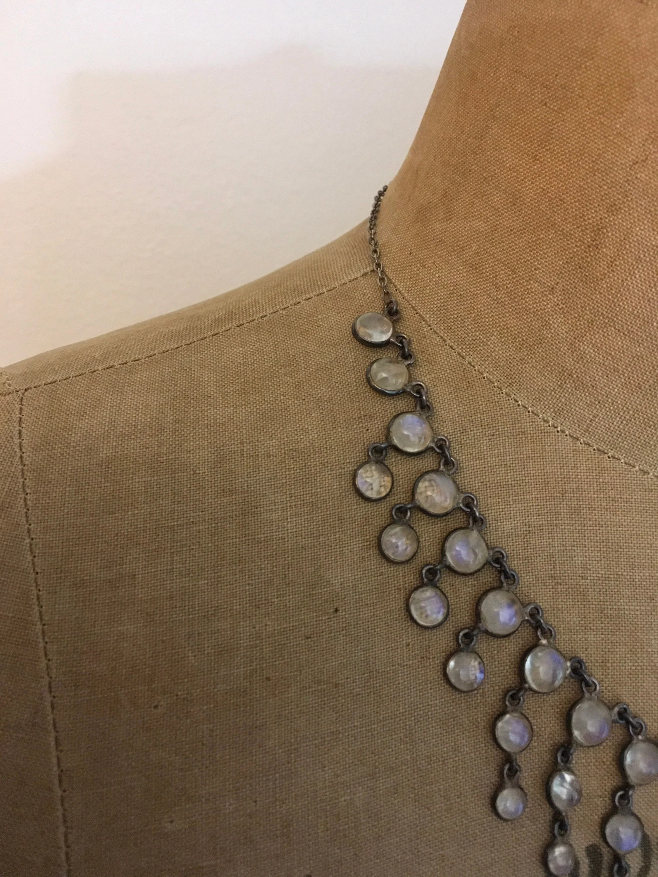 Silver Moonstone Collar Bib Necklace - Image 6
