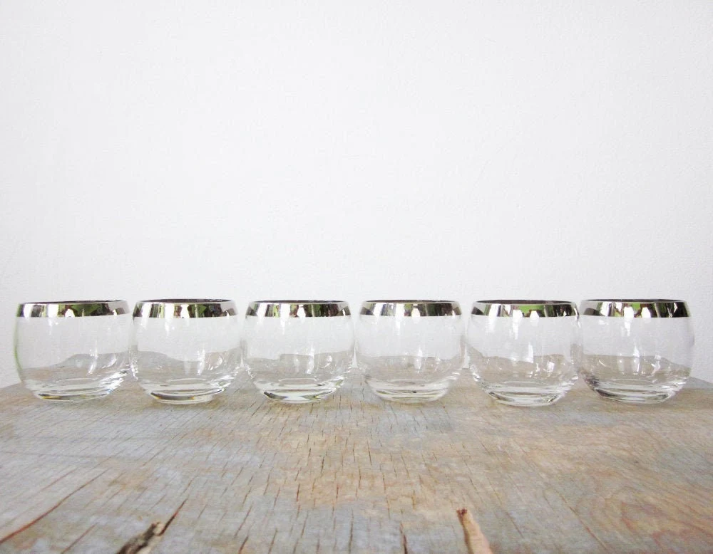 Silver Roly Poly Glasses Mid Century Modern Cocktail Glasses, Dorothy Thorpe Vintage 60s Barware, 8oz/11oz - Image 3