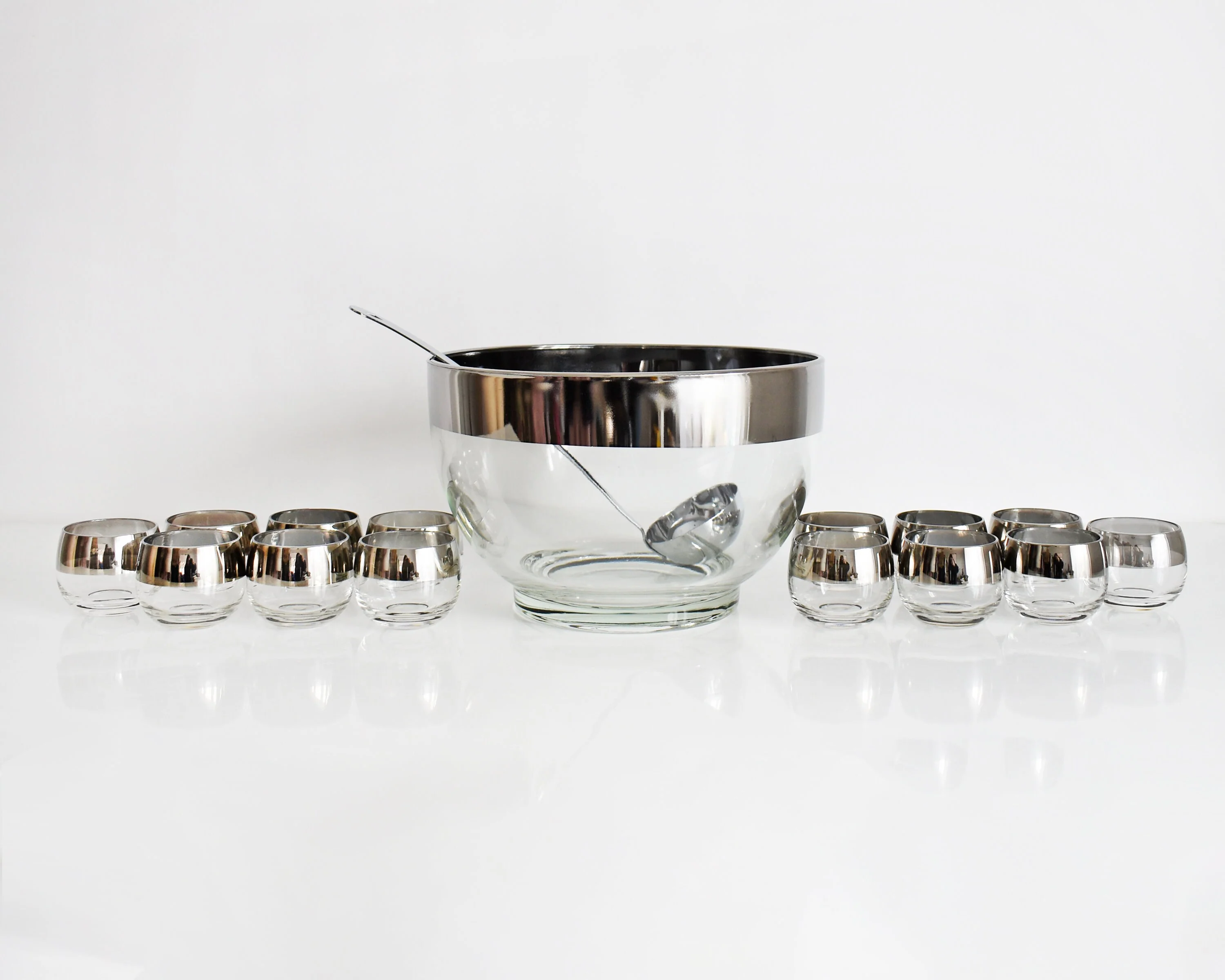 Silver Roly Poly Punch Bowl Set Mid Century Dorothy Thorpe Style Cocktail Set with Ladle, Vintage Holiday Entertaining - Image 4
