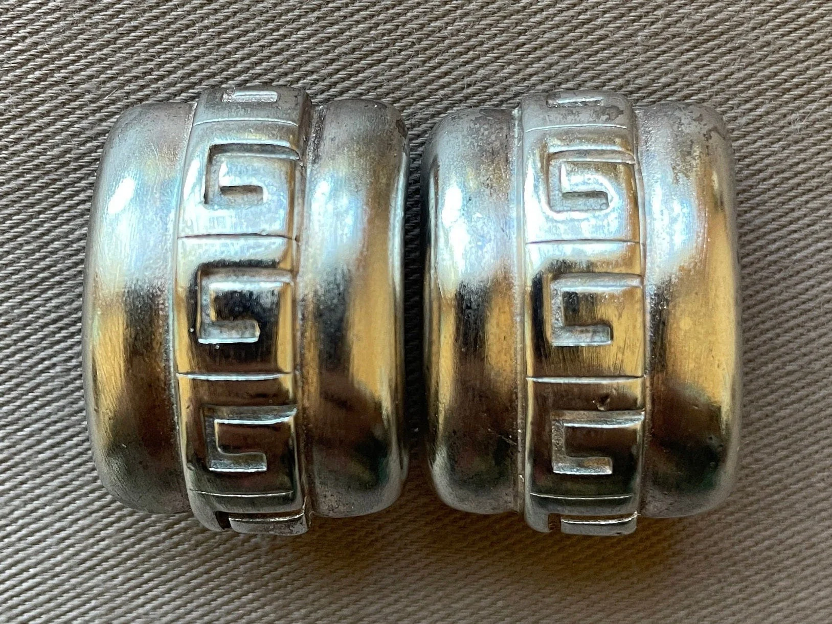 Silver Signed Givenchy Clip-On Statement Earrings Clip-On Designer Logo Silver Tone by Givenchy - Image 2