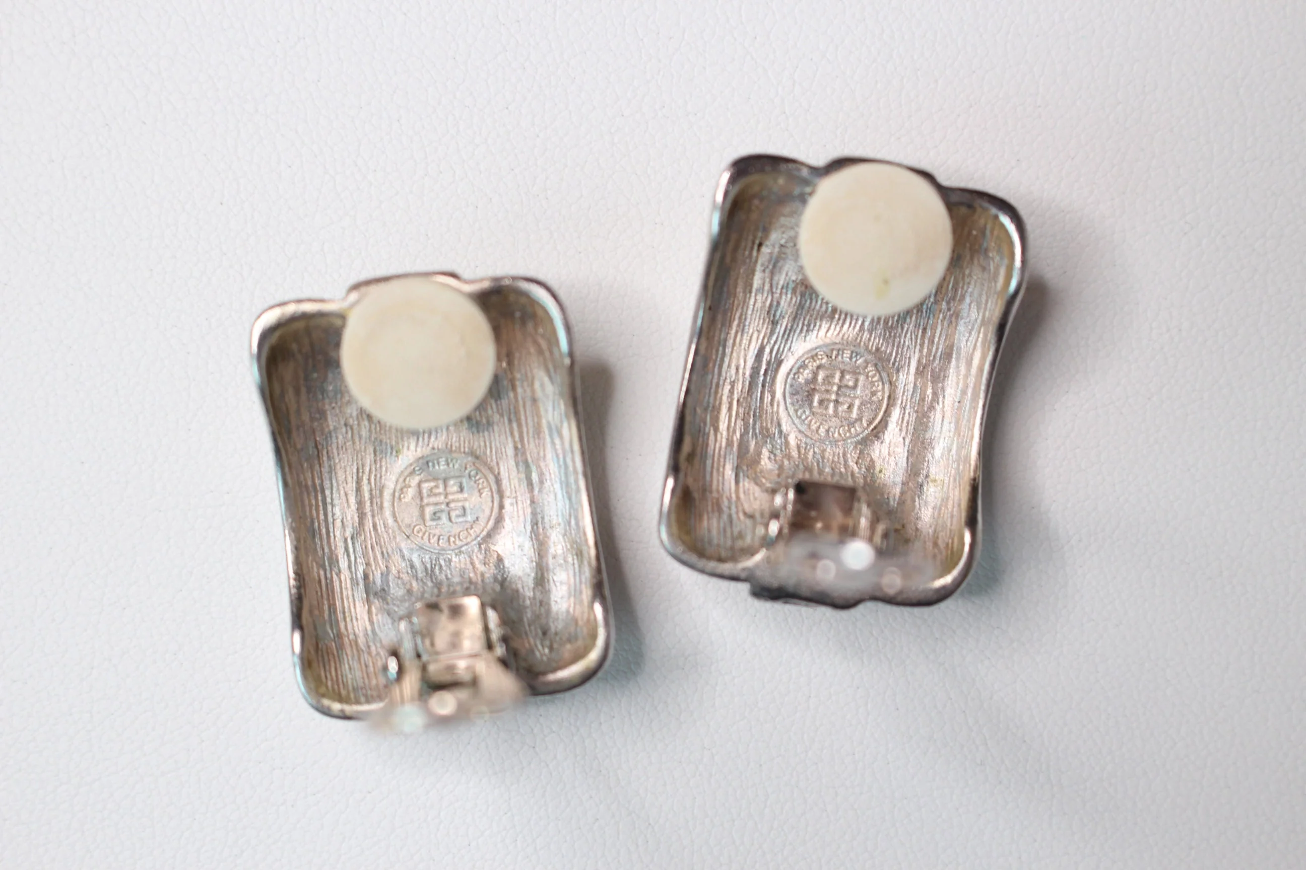 Silver Signed Givenchy Clip-On Statement Earrings Clip-On Designer Logo Silver Tone by Givenchy - Image 3