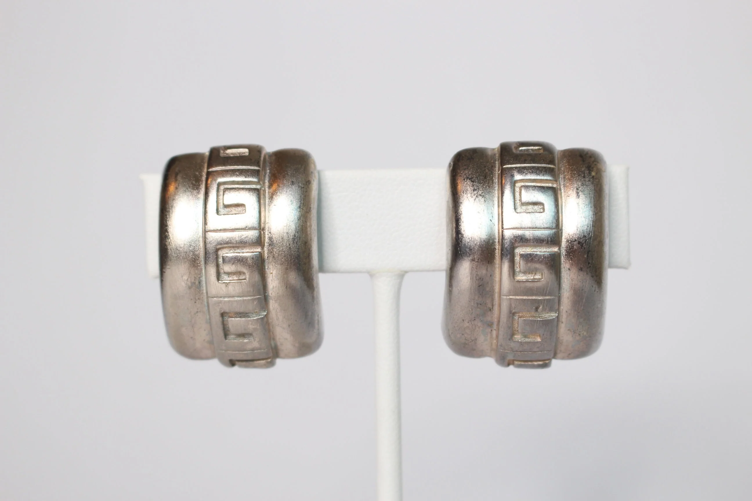 Silver Signed Givenchy Clip-On Statement Earrings Clip-On Designer Logo Silver Tone by Givenchy - Image 4
