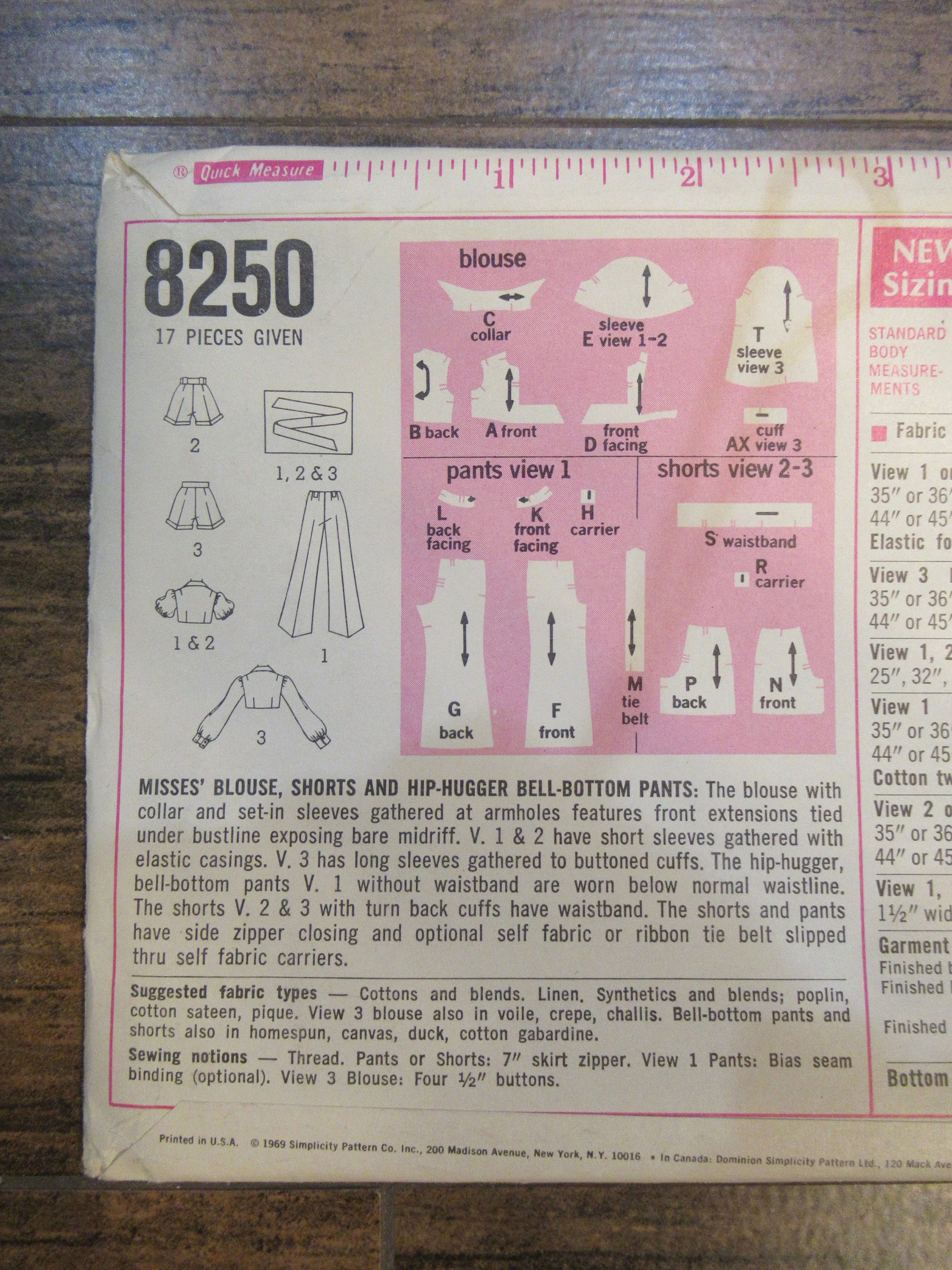 Simplicity 1969 Uncut 8250 Pattern for Bare Midriff Blouse Shorts and Hip Hugger Bell Bottoms by Simplicity - Image 3