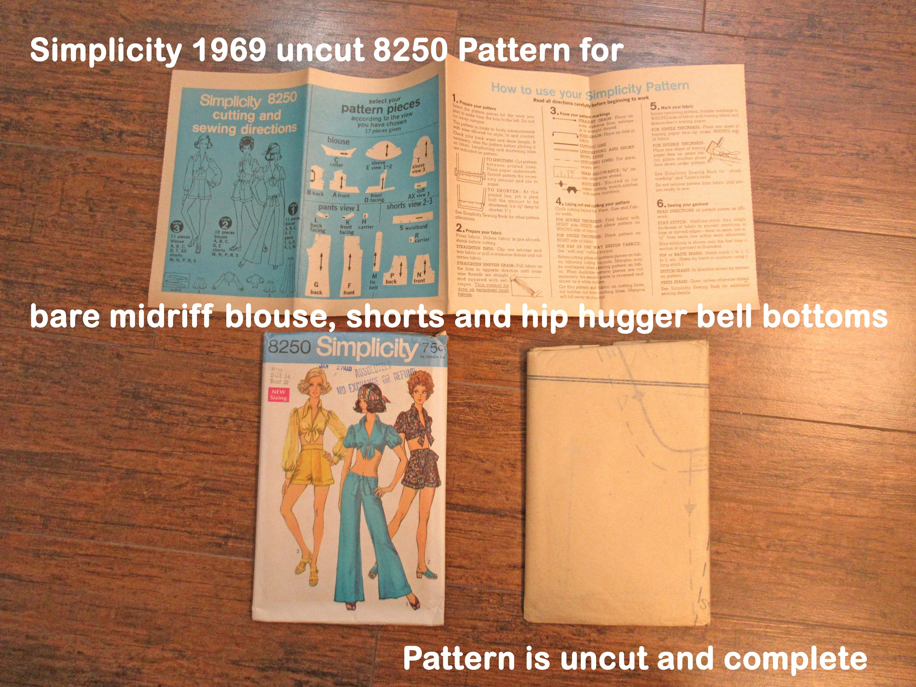 Simplicity 1969 Uncut 8250 Pattern for Bare Midriff Blouse Shorts and Hip Hugger Bell Bottoms by Simplicity - Image 4