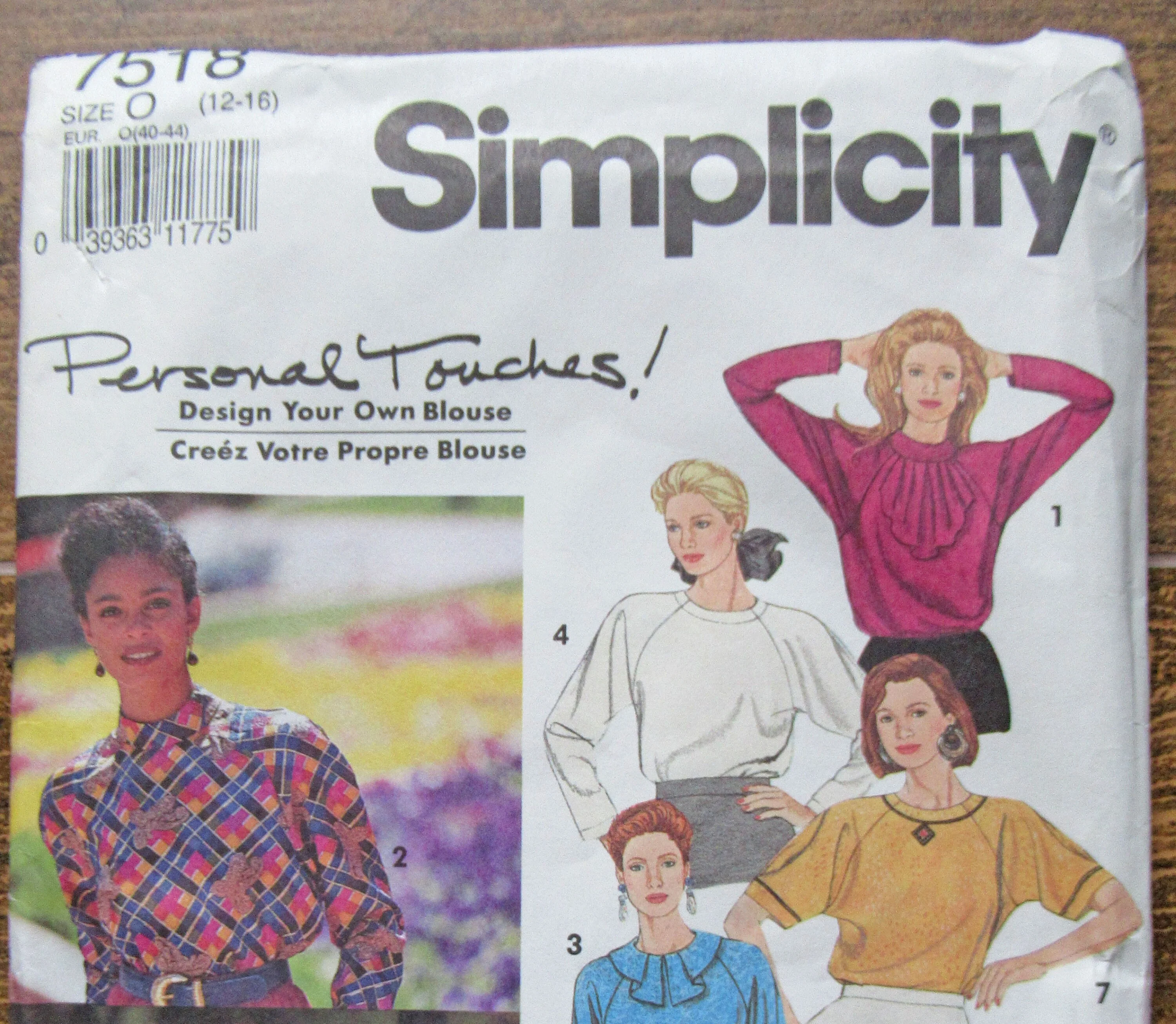 Simplicity 7518 Pattern 7 Versions, Personal Touches Design Your Own Blouse, 1991, Uncut with Directions, Sz 12/18 30 - 44 Bust, Made Usa - Image 5