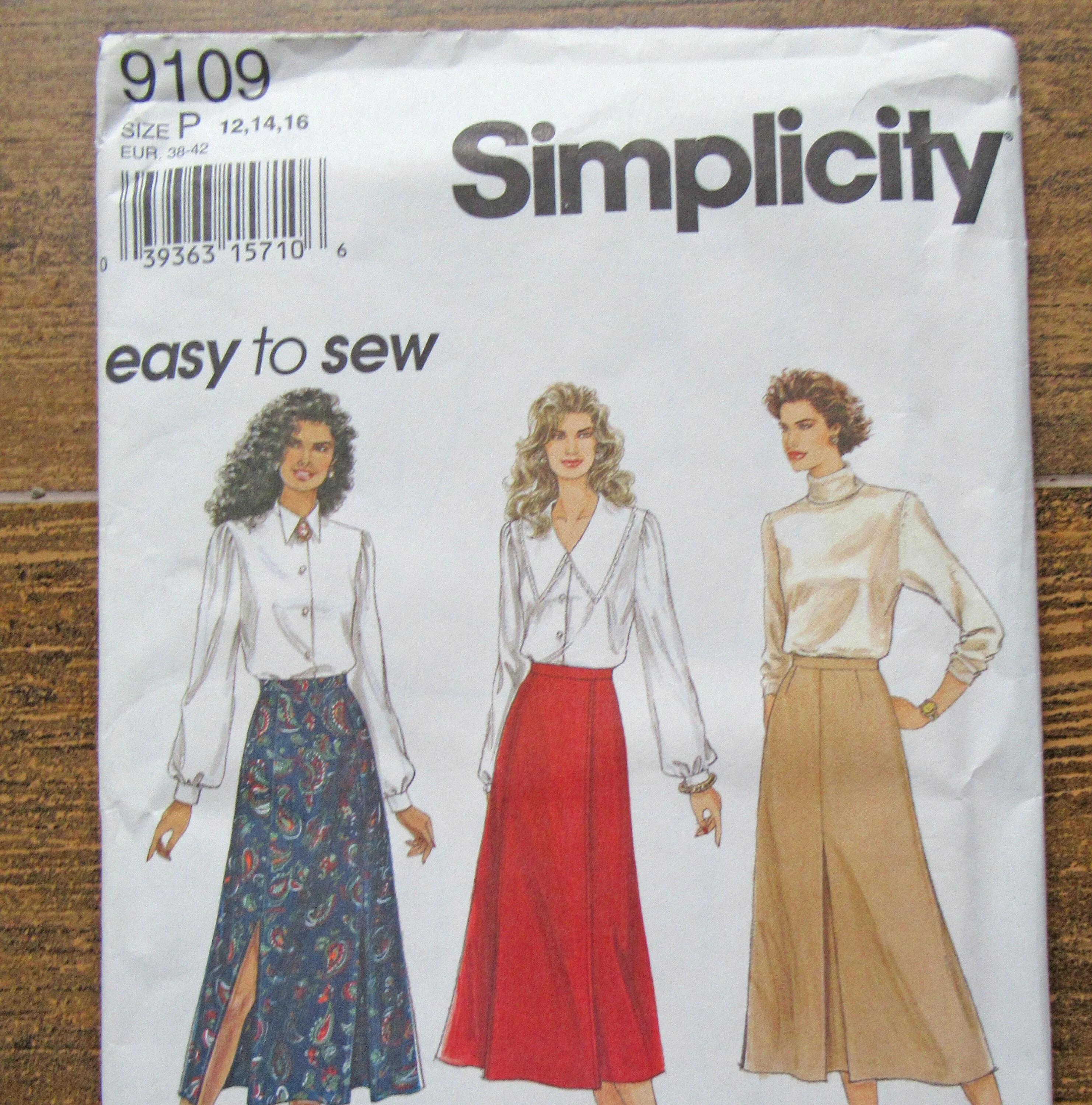 Simplicity 9109 Pattern 3 Versions of Calf-Length Flared Skirt, 1994, Uncut with Directions, Petite Sz 12 14 16, 26 - 30 Waist, Made Usa - Image 4