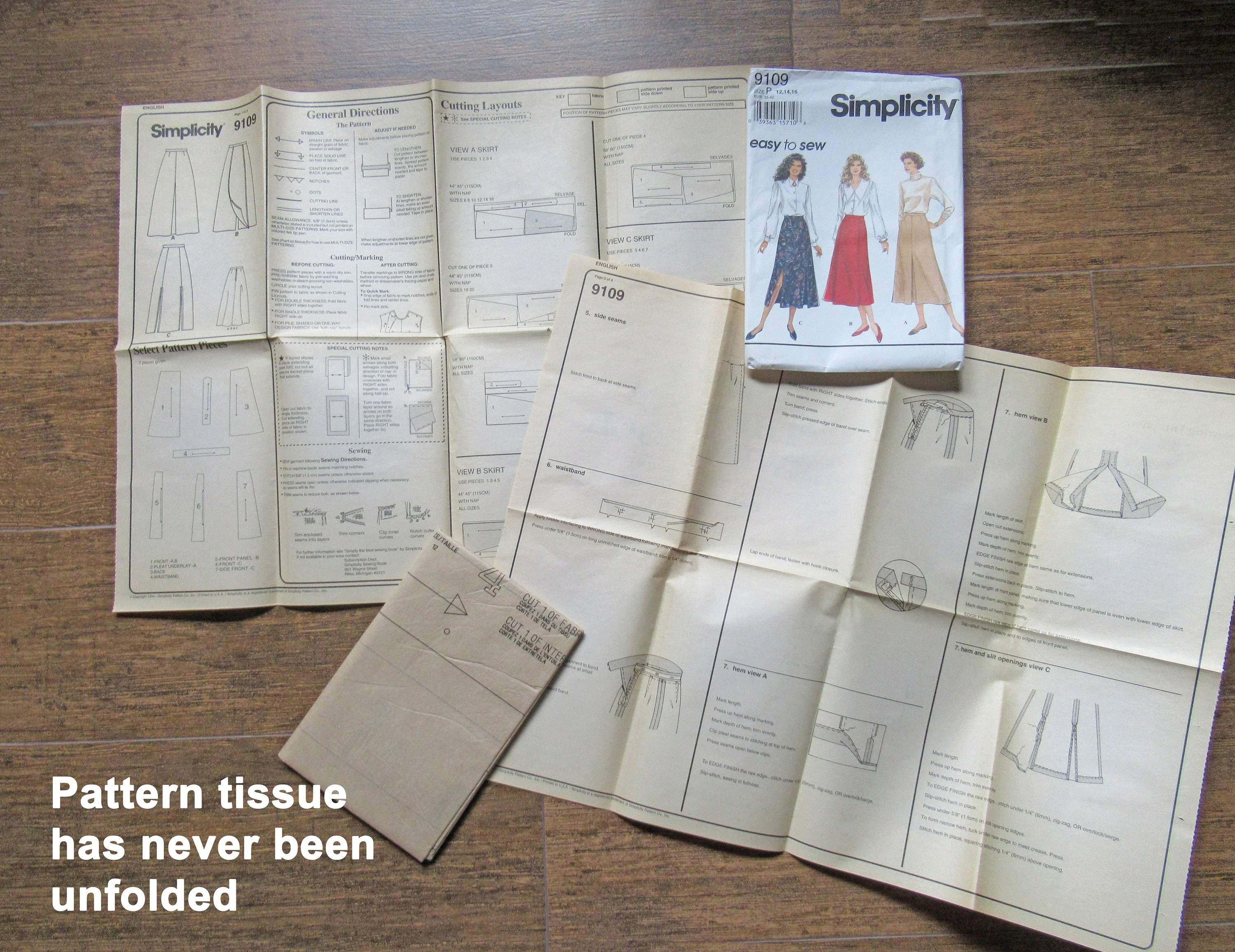 Simplicity 9109 Pattern 3 Versions of Calf-Length Flared Skirt, 1994, Uncut with Directions, Petite Sz 12 14 16, 26 - 30 Waist, Made Usa - Image 5