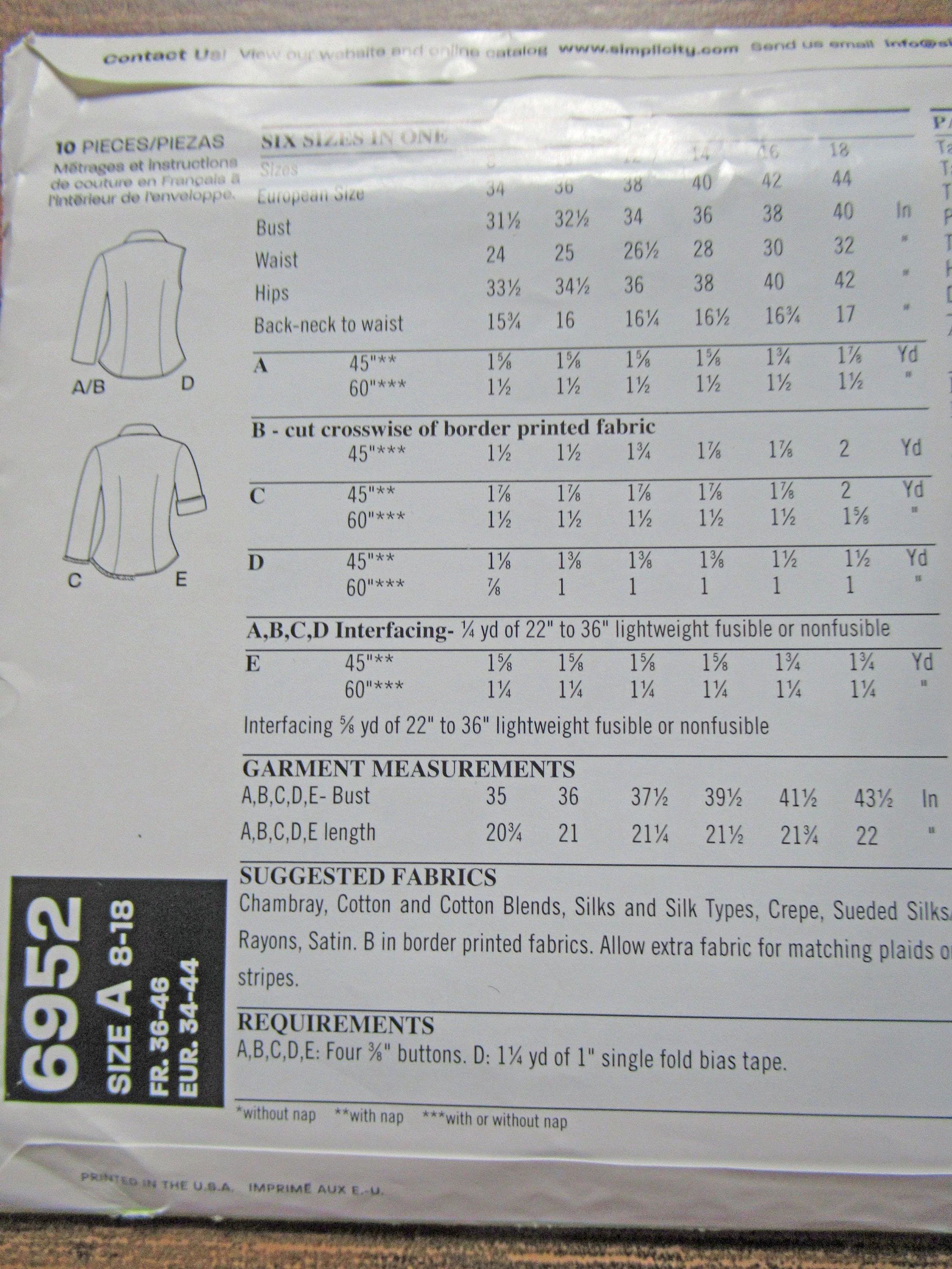 Simplicity Pattern 6952 for 5 Variations of V-Neck Button Front Blouse Size A, for Sizes 8 To 18, 31 To 40 Bust Uncut/complete, Made In Usa - Image 6