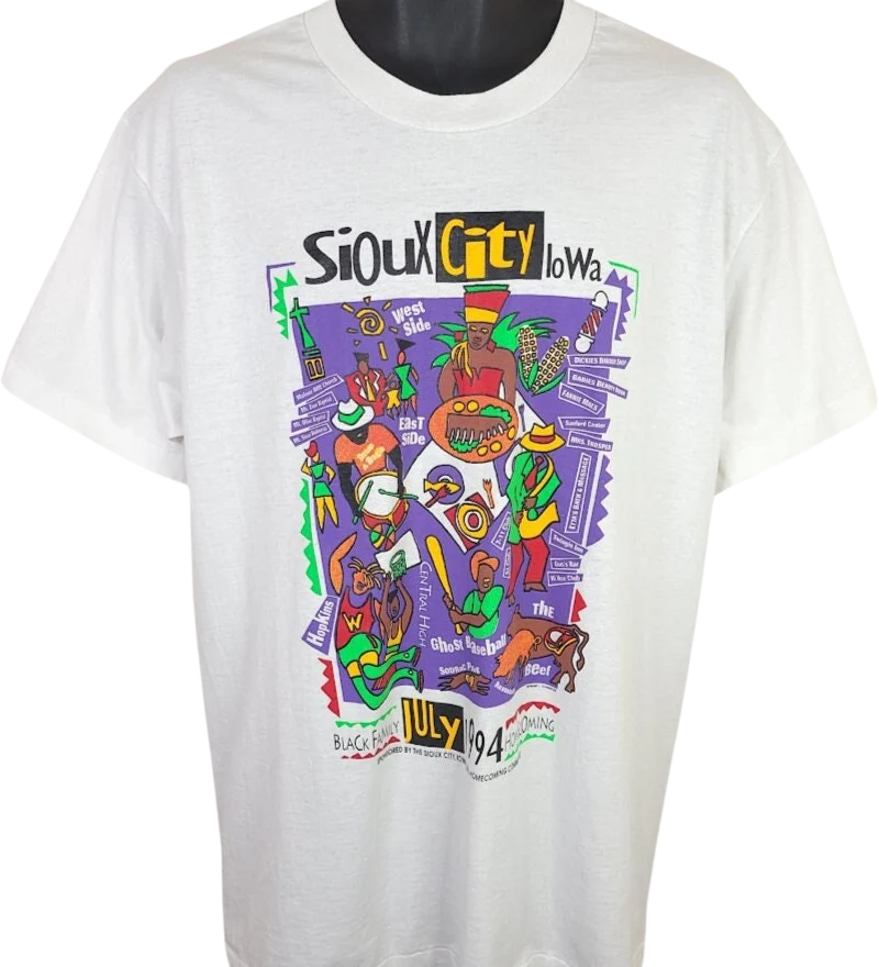 Sioux City Black Family Homecoming T-Shirt Vintage 90s 1994 Iowa Made In Usa Mens Size Large