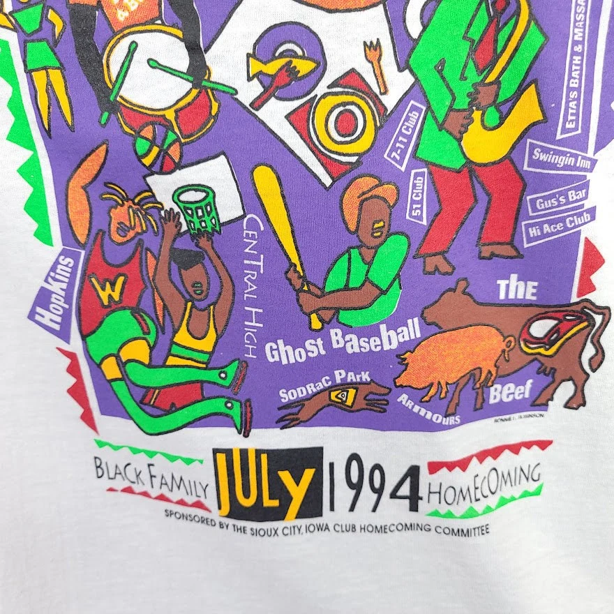 Sioux City Black Family Homecoming T-Shirt Vintage 90s 1994 Iowa Made In Usa Mens Size Large - Image 3
