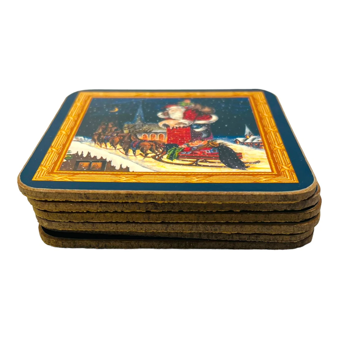 80s Six Pimpernel Santa Claus and Reindeer Coasters By Pimpernel - Image 5