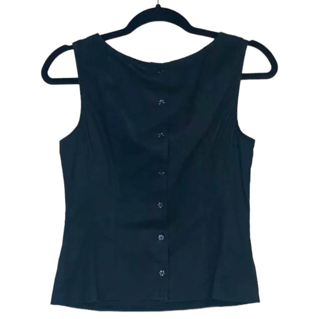 Size 6 S M Black Open Sleeve Button Fitted Top Shirt Blouse by Nanette Lepore - Image 2