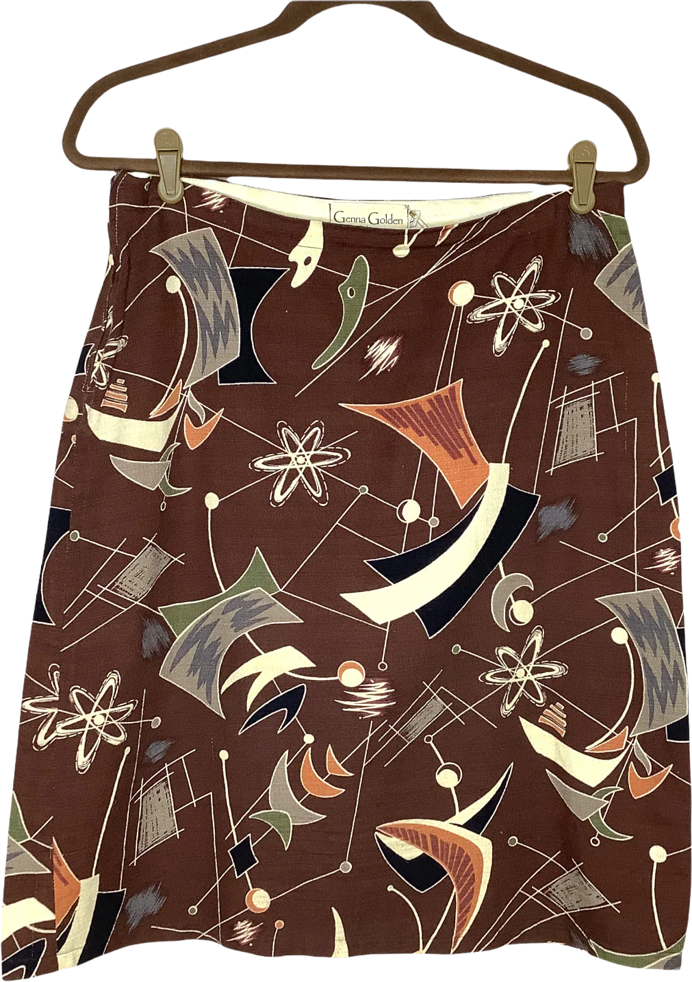 Skirt 90s 00s Novelty Print Atomic 50s Barkcloth Retro Inspired L by Genna Golden