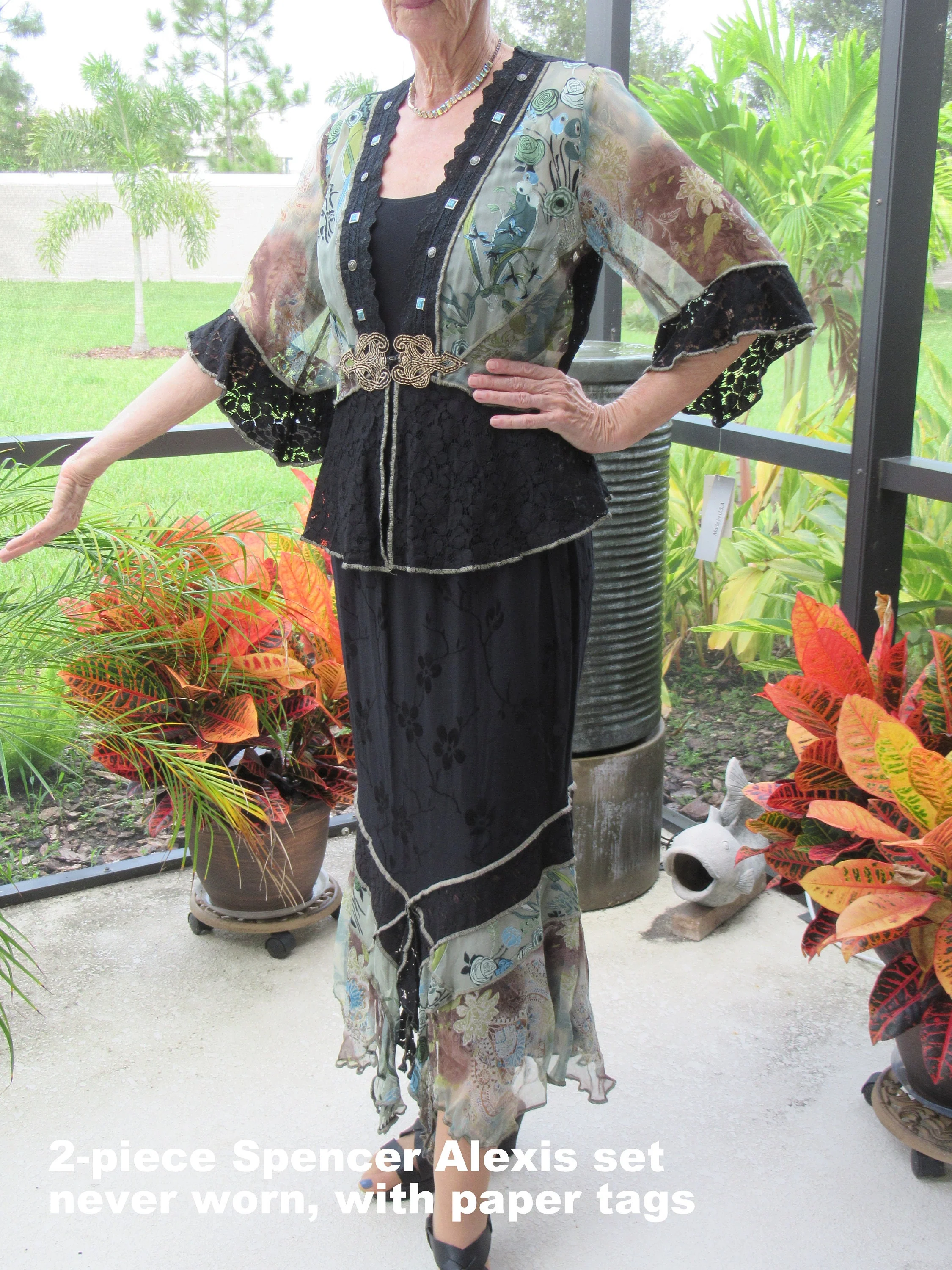 Skirt and Top Set S Attached Spencer Alexis Chic Lace Jacket Elastic Skirt Black Lace by Spencer Alexis - Image 5