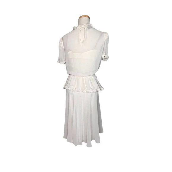 Skirt Set Chiffon Pleated Peplum Blouse and Skirt Small 70s Vintage by Albert Nipon - Image 2
