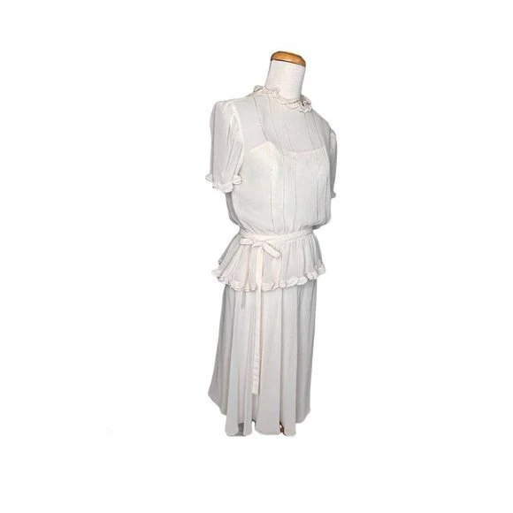 Skirt Set Chiffon Pleated Peplum Blouse and Skirt Small 70s Vintage by Albert Nipon - Image 3