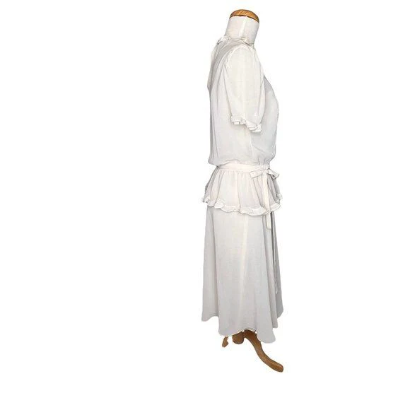 Skirt Set Chiffon Pleated Peplum Blouse and Skirt Small 70s Vintage by Albert Nipon - Image 4