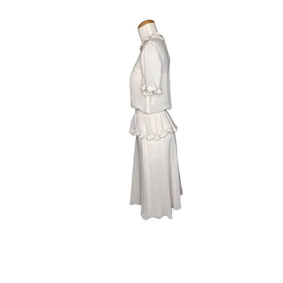 Skirt Set Chiffon Pleated Peplum Blouse and Skirt Small 70s Vintage by Albert Nipon - Image 5