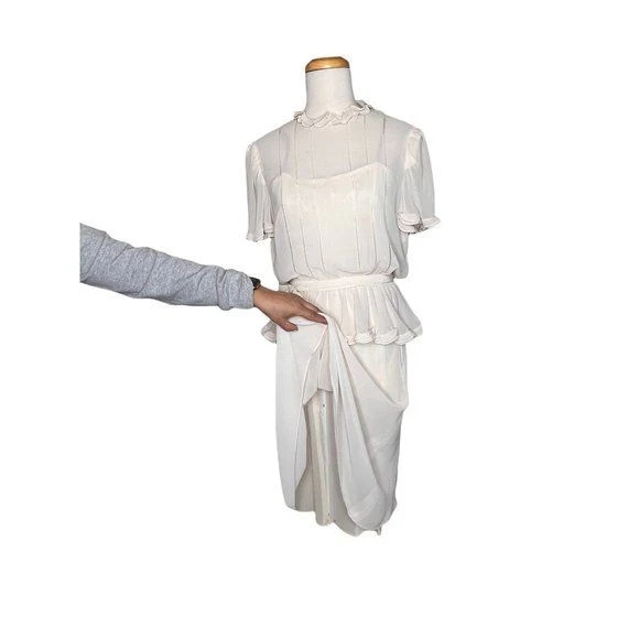 Skirt Set Chiffon Pleated Peplum Blouse and Skirt Small 70s Vintage by Albert Nipon - Image 6