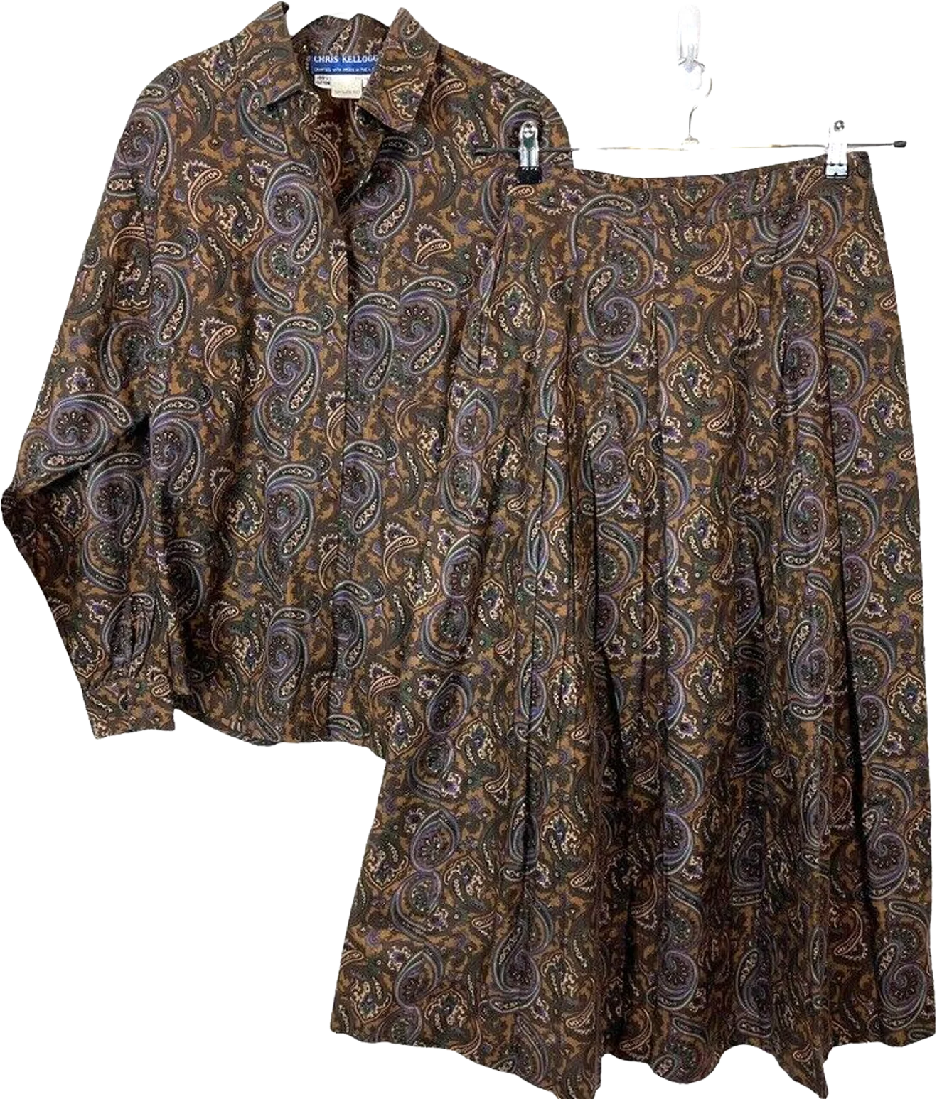 Skirt Set Made In Usa Women Paisley Skirt Sz 10 Shirt Sz 8 Cotton by Chris Kellog