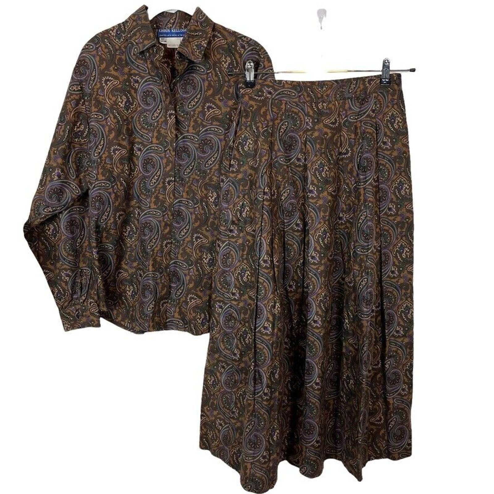 Skirt Set Made In Usa Women Paisley Skirt Sz 10 Shirt Sz 8 Cotton by Chris Kellog - Image 3