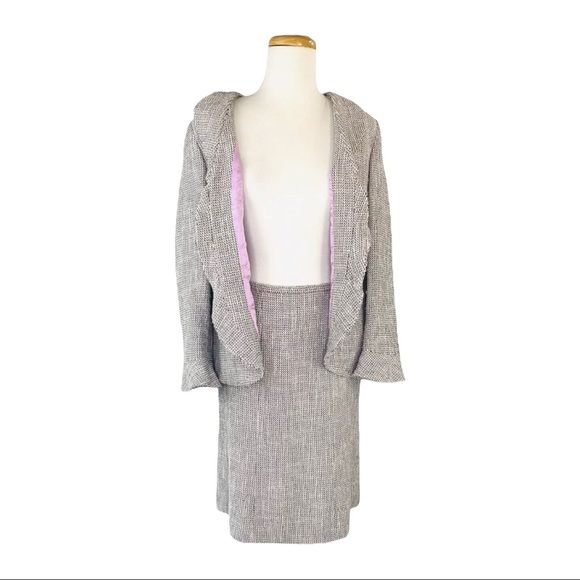 Skirt Suit “blossom Noir” Tweed Color A-Line Skirt Ruffle Blazer 10 by Rena Lange - Image 7