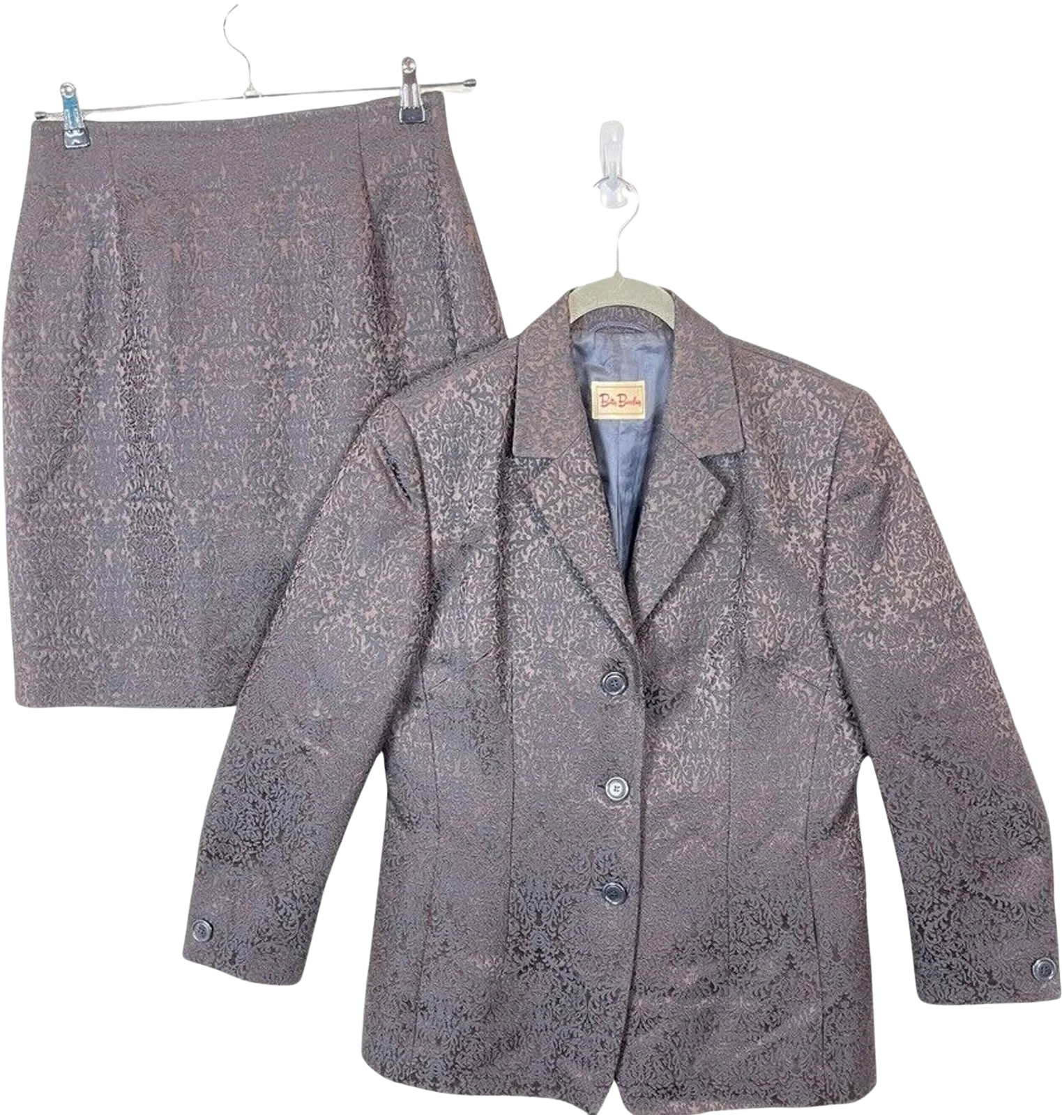 Skirt Suit Wool Blend Brocade Women Retro Librarian Secretary Med by Betty Barclay