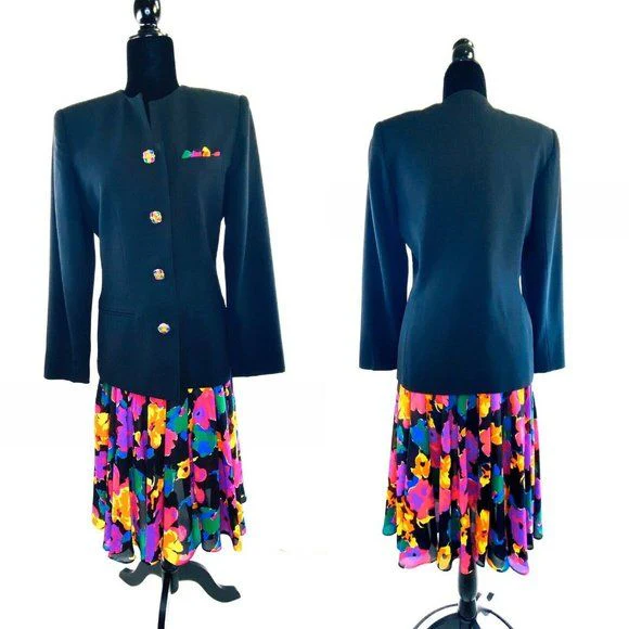 Skirt Womens 90s Vintage Sz 6 Crystal Buttons by Kasper - Image 2