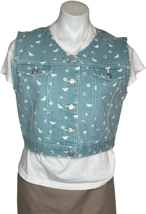 Sleeveless Denim Jacket Vest Cowgirl Cropped Blue By Roper