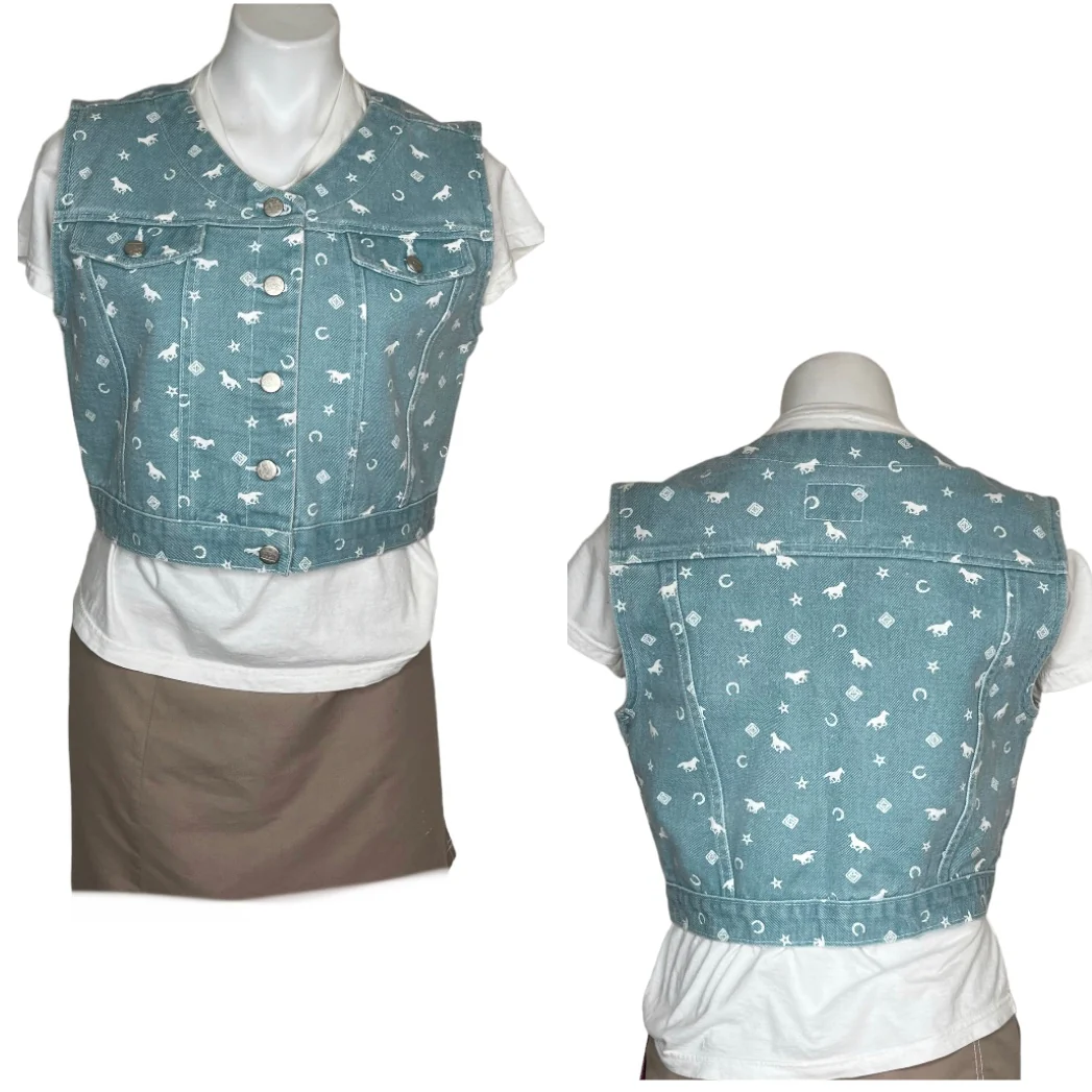 Sleeveless Denim Jacket Vest Cowgirl Cropped Blue By Roper - Image 7