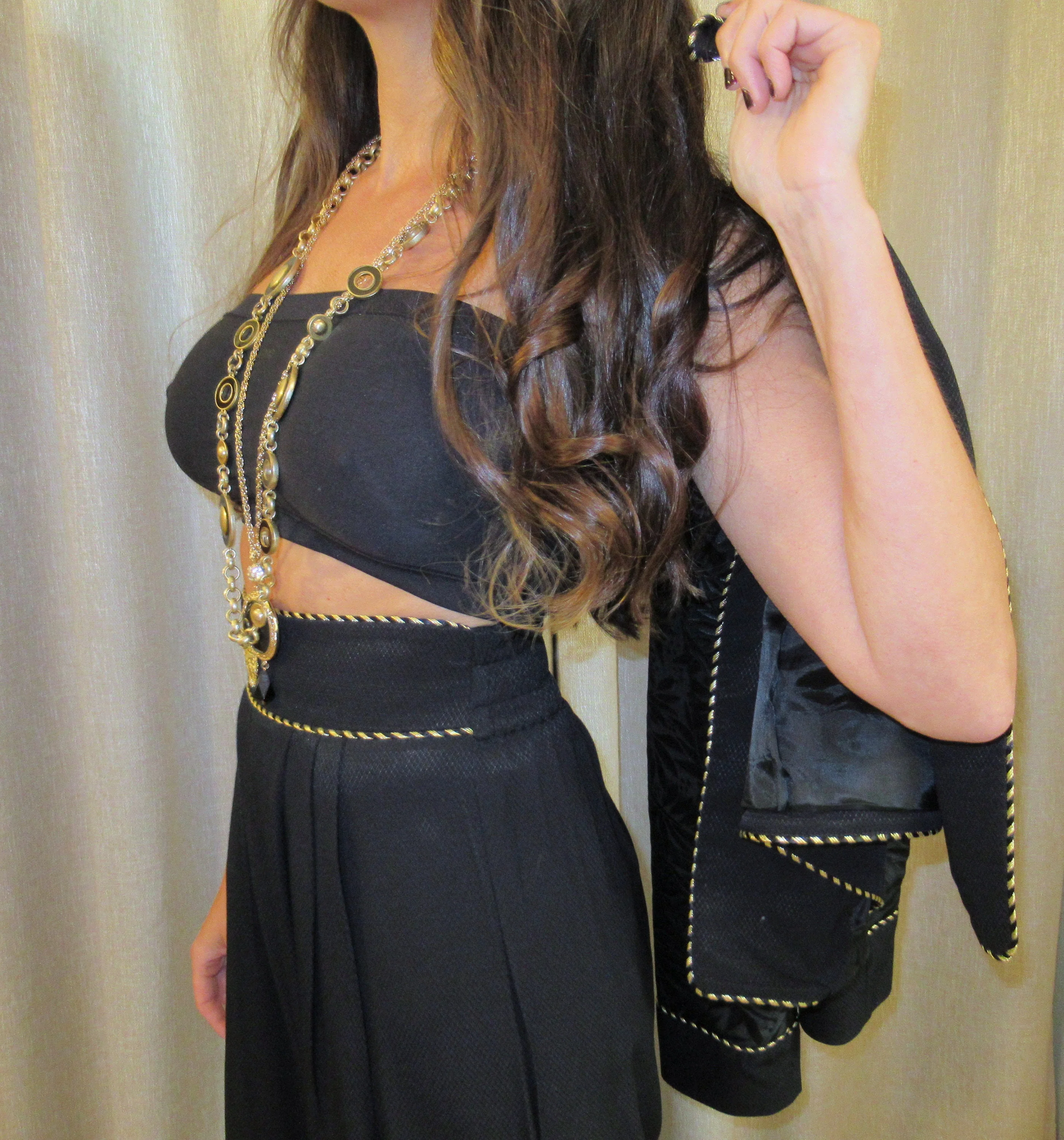 Sm Jacket and Palazzo Night Lights Black Gold Length Blazer High Pants Acetate Rayon by Michael Calderon For Night Lights - Image 9