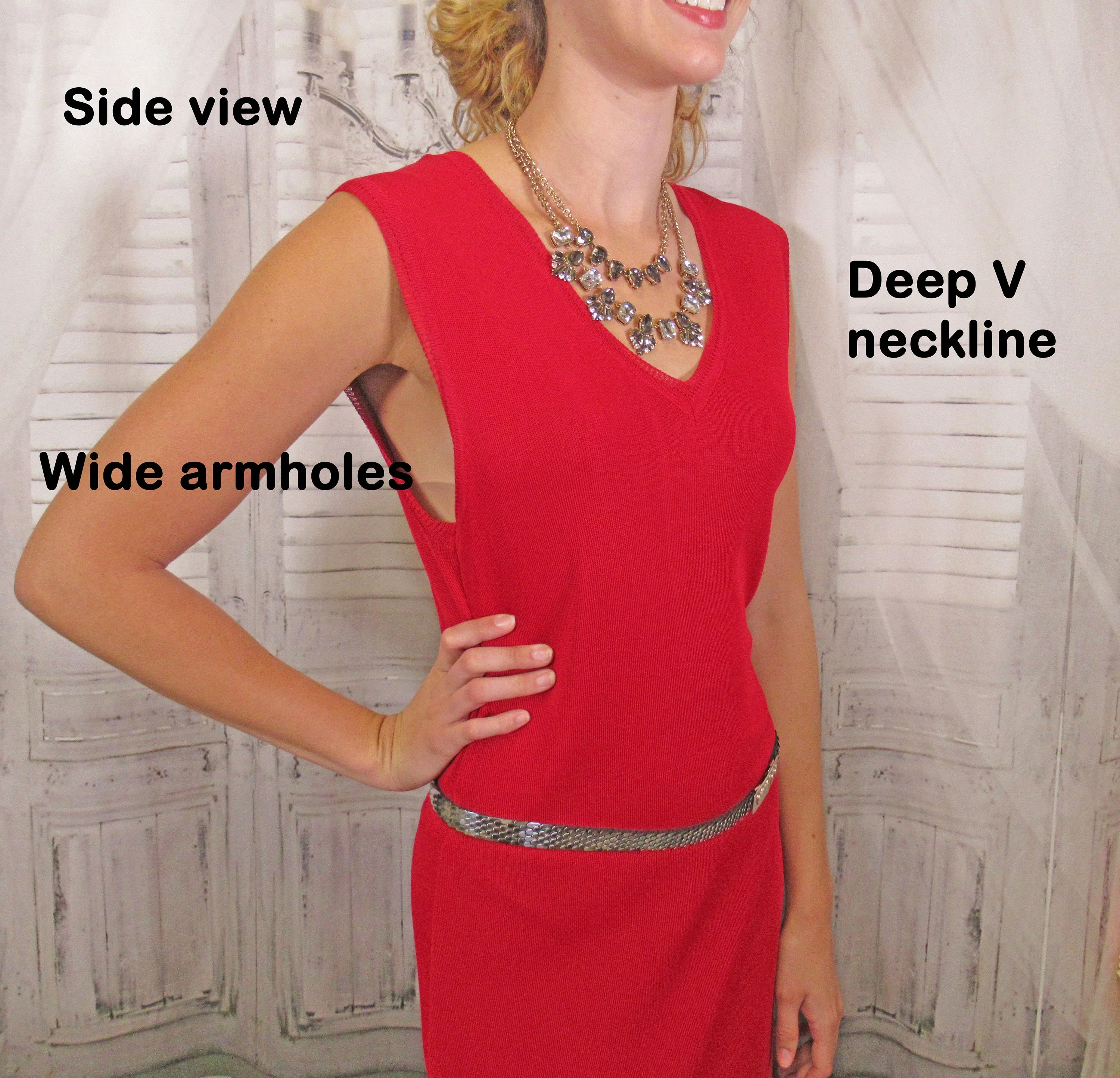 Sm Knit Dress Piazza Duomo Exclusively for Rinascente Bright Red Sleeveless Slim Pullover Vintage by Piazza Duomo - Image 4